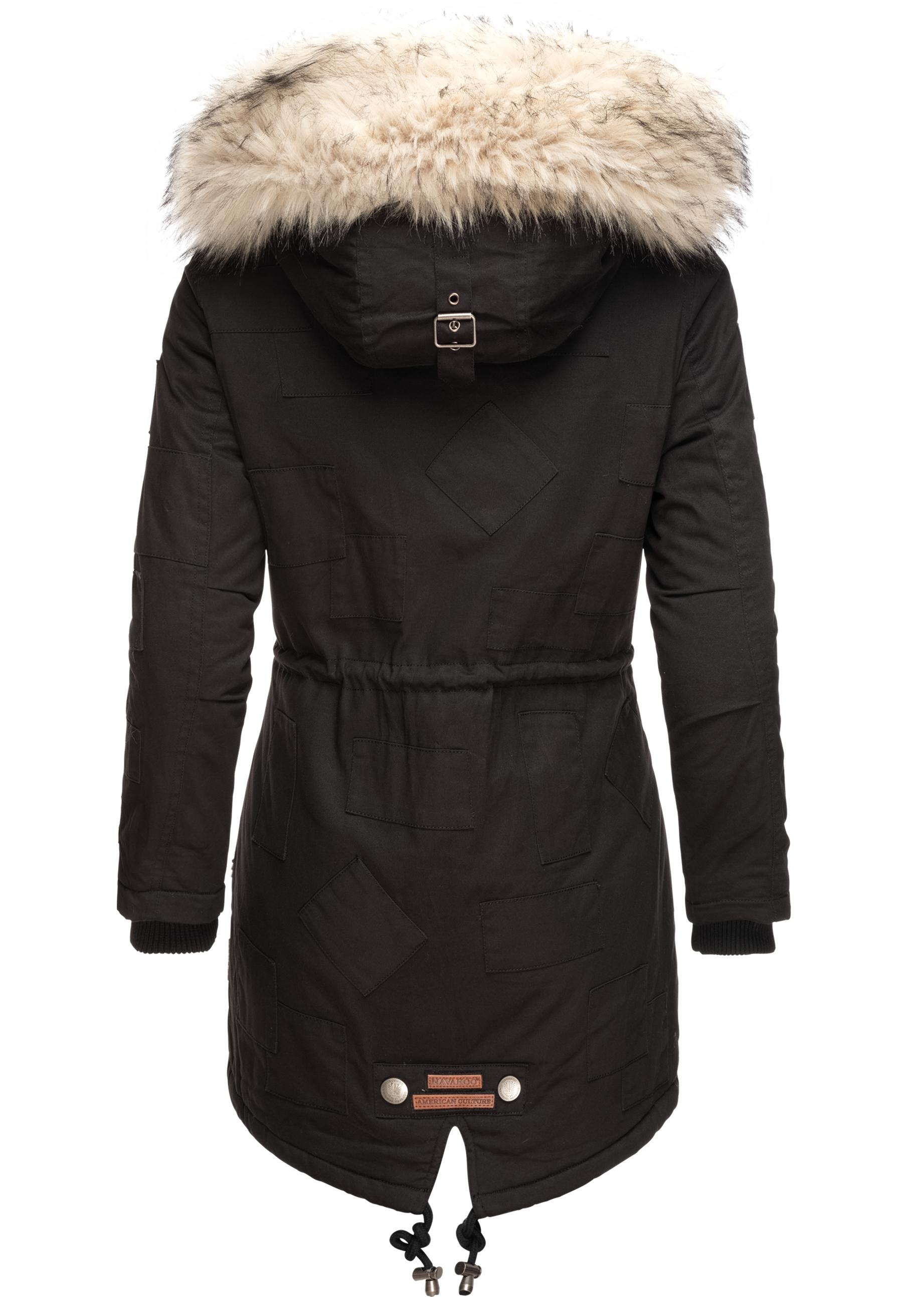 Navahoo Wintermantel »Honigfee«, stylischer Baumwollparka mit Kunstfell-Kapuze