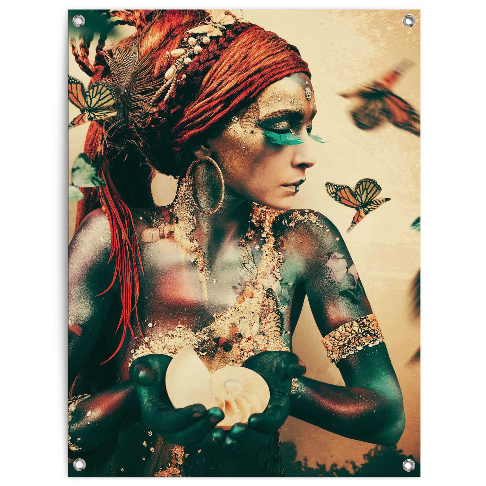 Reinders Poster "Jaime Ibarra - Bohemian Chic" Garten - Schmetterling - Ibiza - Hippie - Orange - Leinwand - 60x80 cm