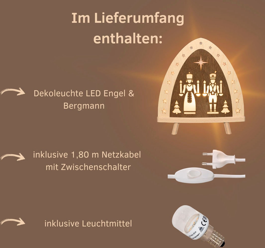 Weigla LED Lichterbogen »Engel und Bergmann, Erzgebirge«, Weihnachtsdeko aus Holz