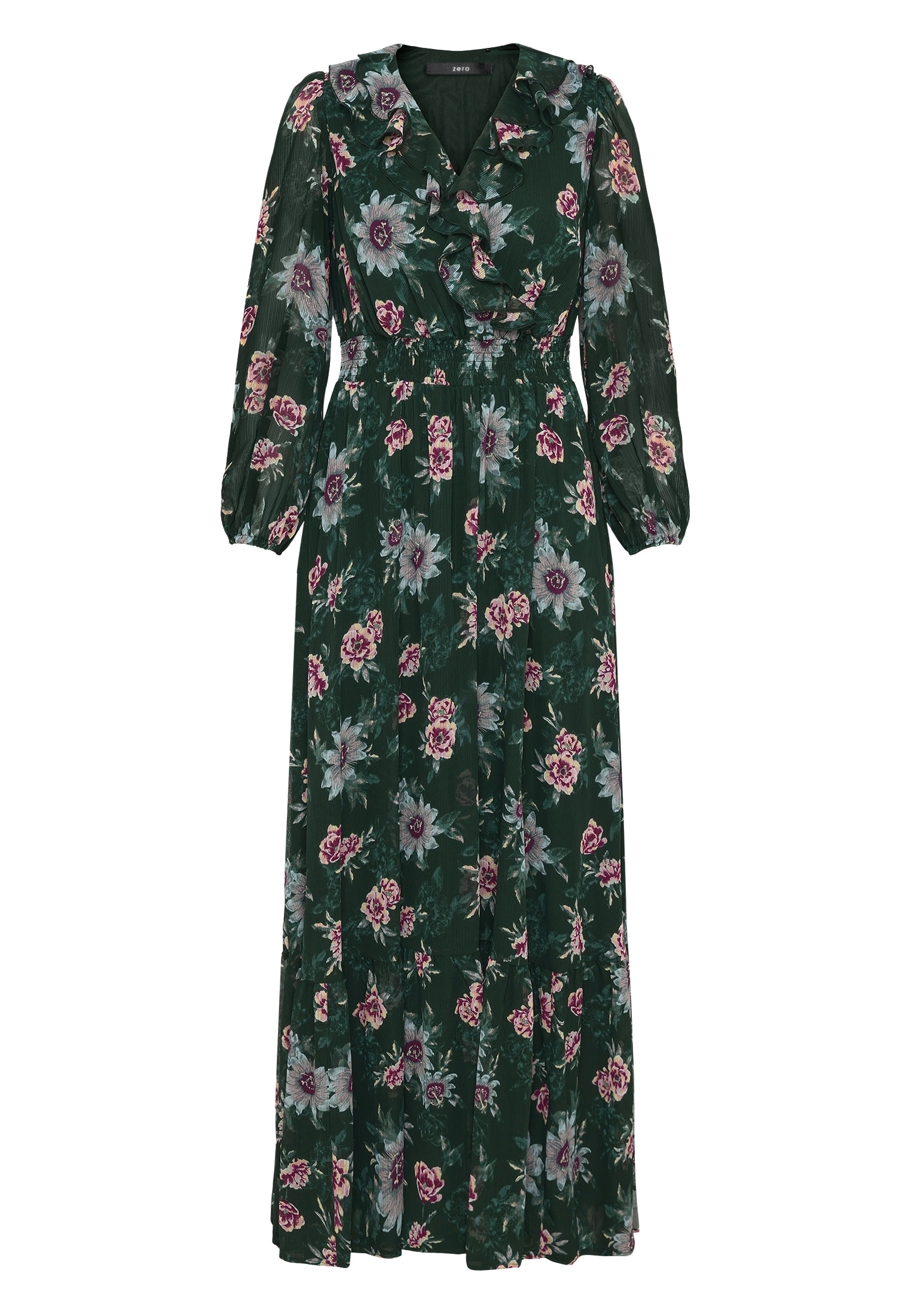 Zero Maxikleid »Damen langarm mit Blumen« Ohne Tasche Rüschen