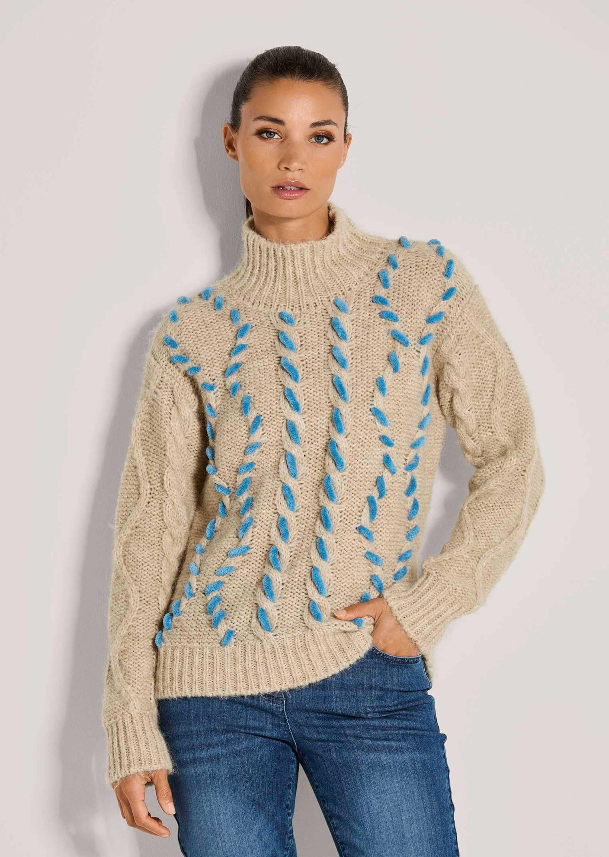 MADELEINE Longpullover »Strickpullover Modischer Grobstrickpullover mit Folklore-Elementen« Mit Zopf- und Rhomben-Muster