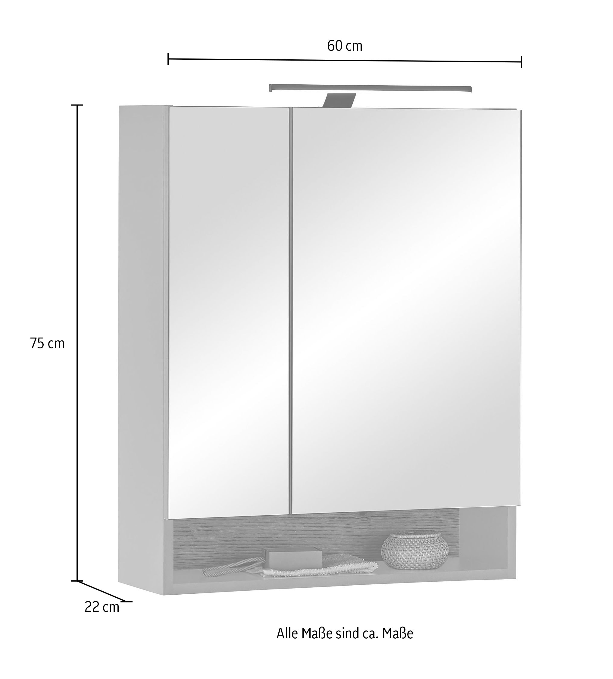 BASIC by Balculina Spiegelschrank »Denver Spiegelschrank, Badezimmerschrank BxHxT 60x75x22«, (1 St.), Breite 60 cm, Tür L/R montierbar, Softclose
