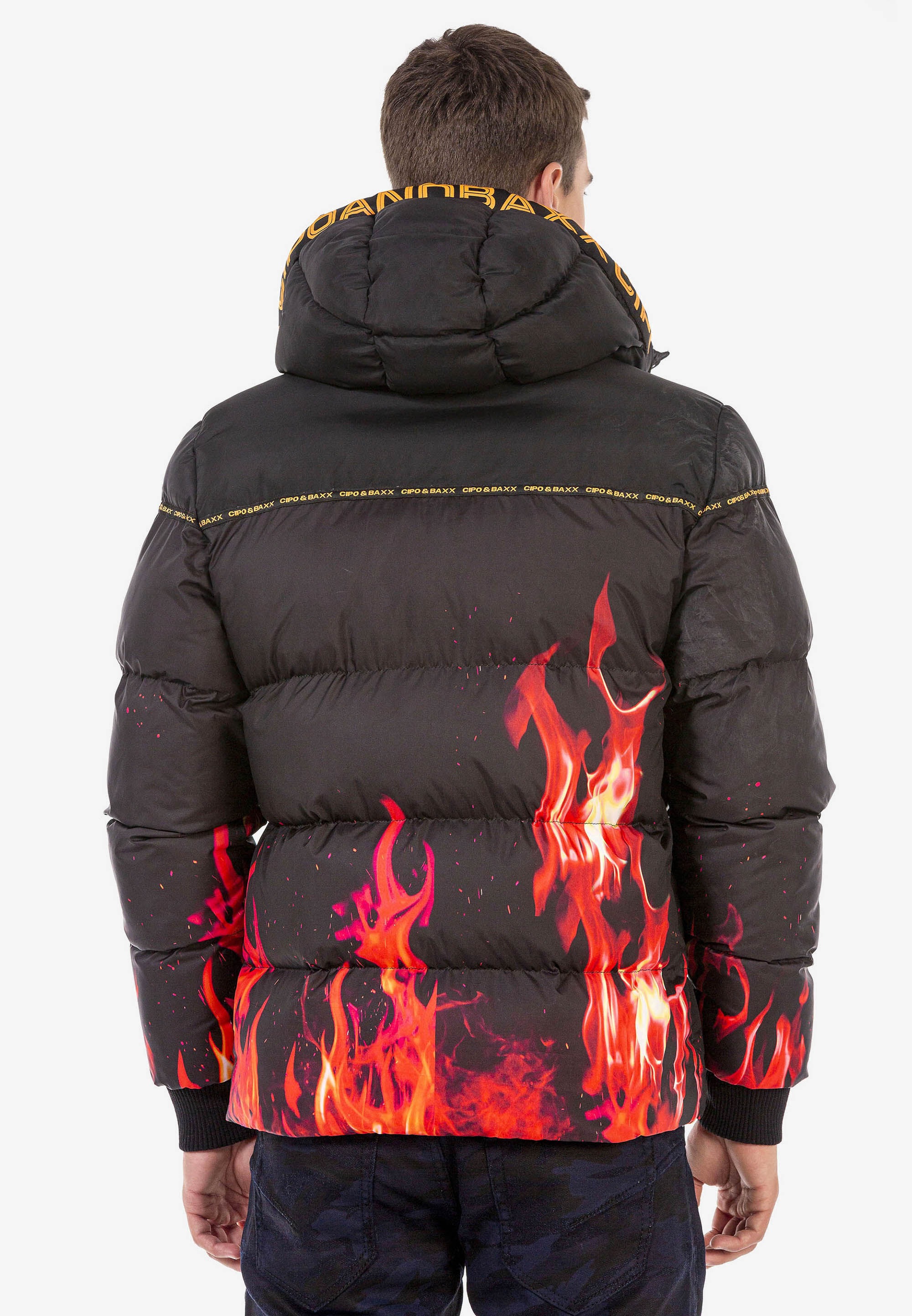Cipo & Baxx Winterjacke »Winterjacke«, mit Kapuze, mit Flammen-Motiv
