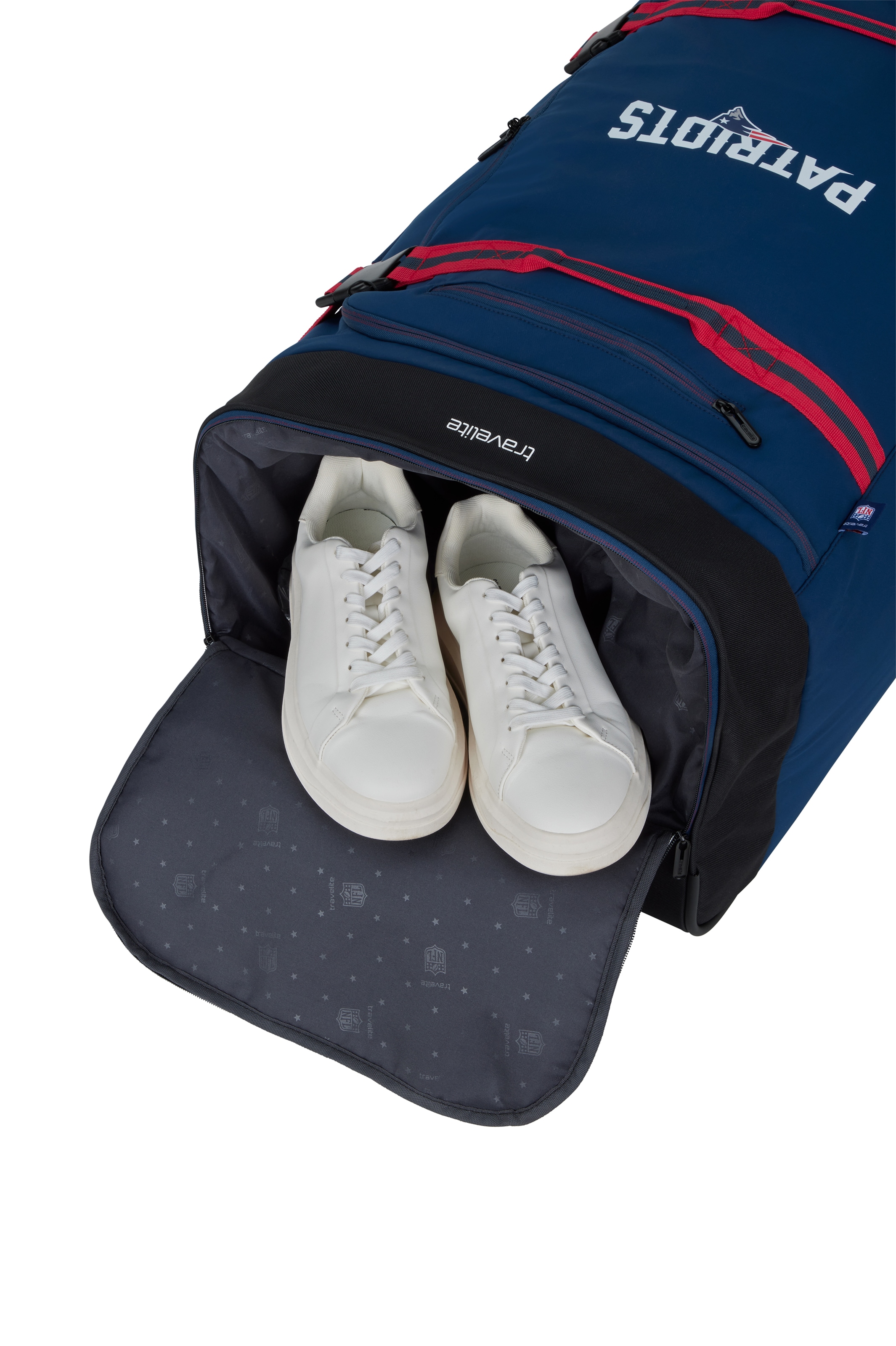travelite »travelite x NFL Rollenreisetasche« große Öffnung, Schuhfach und Teleskopgestänge – robust und praktisch