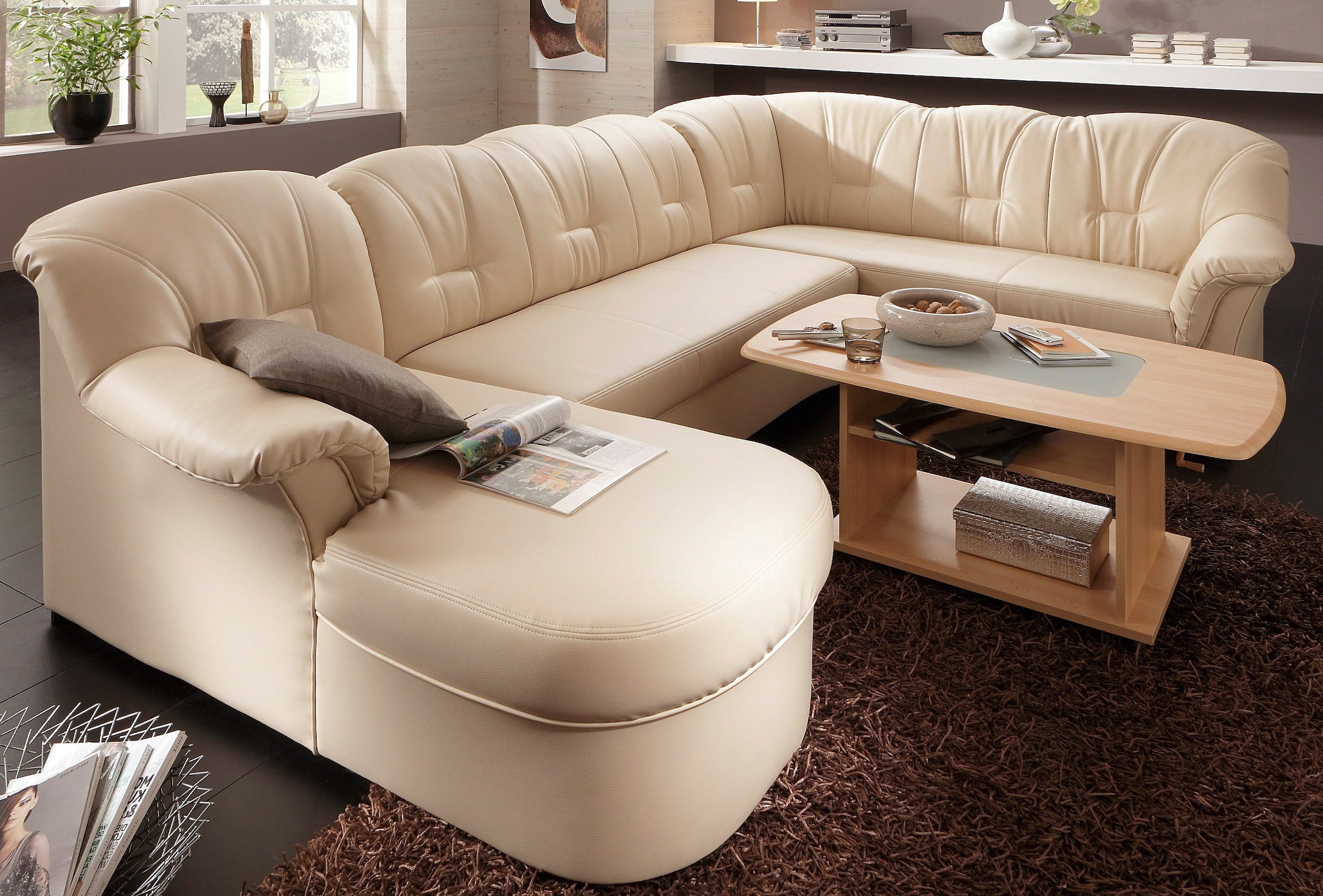 DOMO collection Wohnlandschaft »Papenburg, zeitlose Rückensteppung, elegante Formensprache, U-Form«, in großer Farbvielfalt, wahlweise mit Bettfunktion
