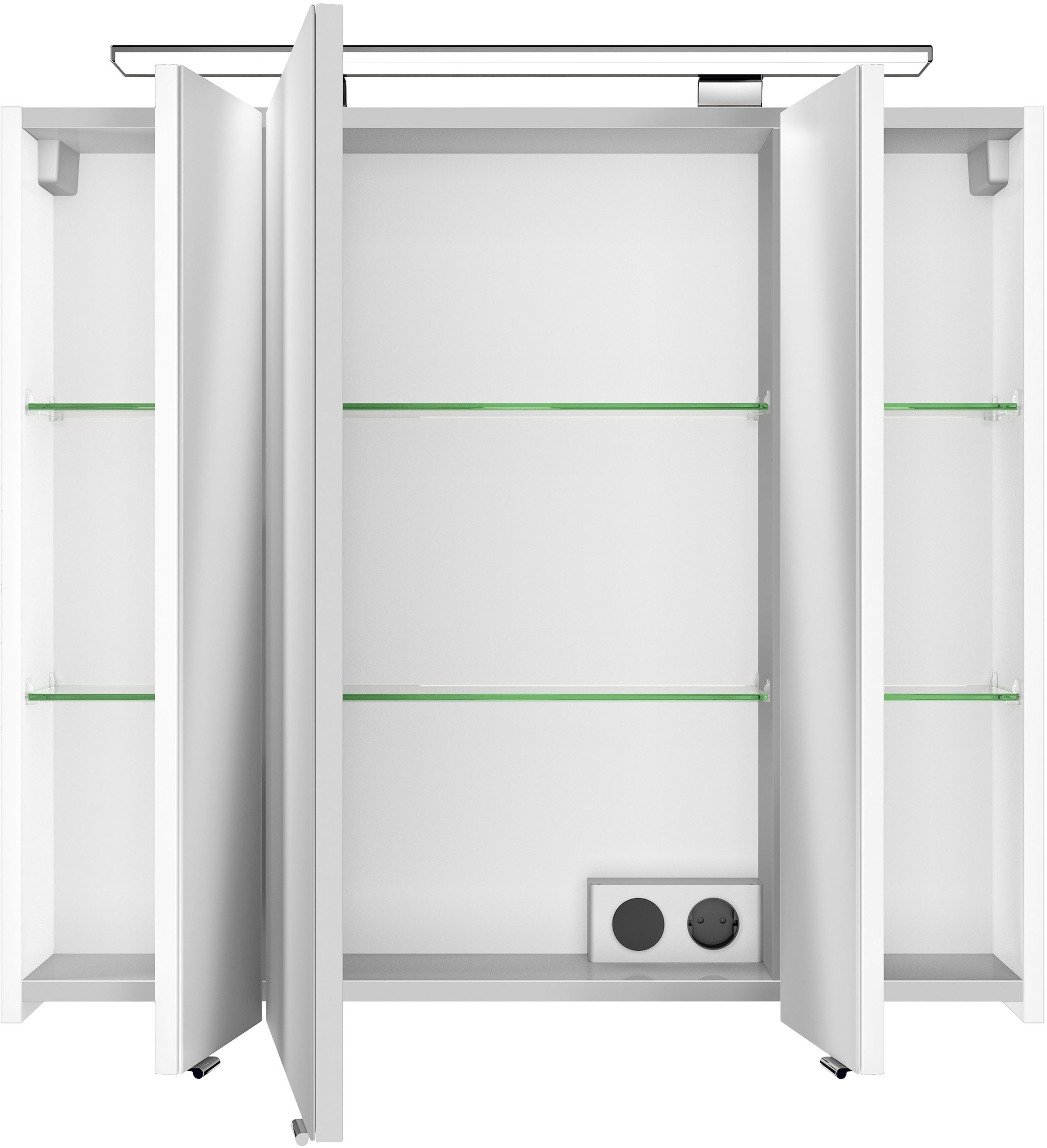 Saphir Badezimmerspiegelschrank »Serie 4010 Badezimmer-Spiegelschrank inkl. LED-Aufsatzleuchte«, Badschrank 80 cm breit, 3 Türen, 6 Glas-Einlegeböden, inkl Türdämpfer