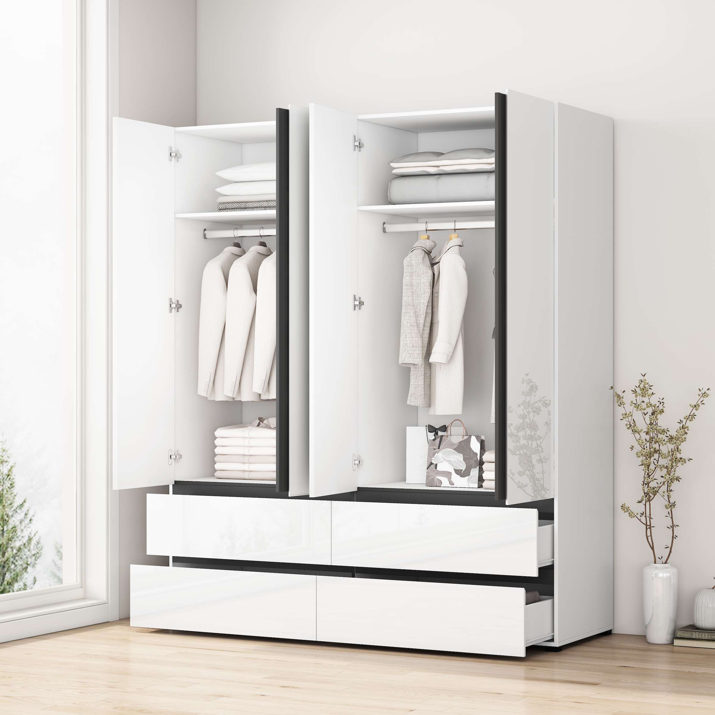 OTTO home Kleiderschrank »Kollin Schlafzimmerschrank mit 4 Türen und 4 Schubladen  Garderobe« Drehtürenschrank mit perfekter Innenausstattung, hochglanz Fronten