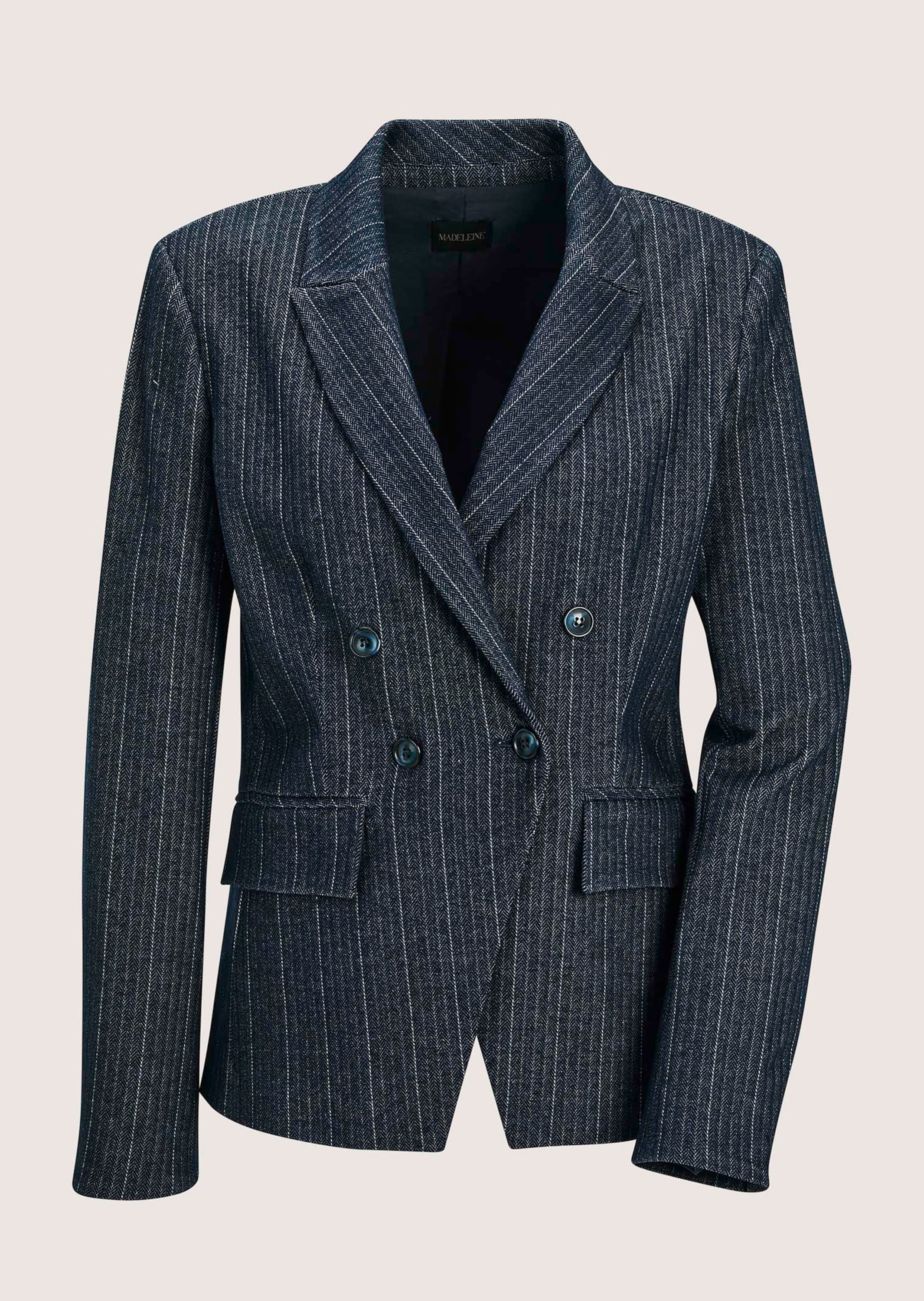 MADELEINE Jackenblazer "Jerseyblazer Taillierter Businessblazer mit Nadelstreifen" Nadelstreifen mit Fischgrat Design