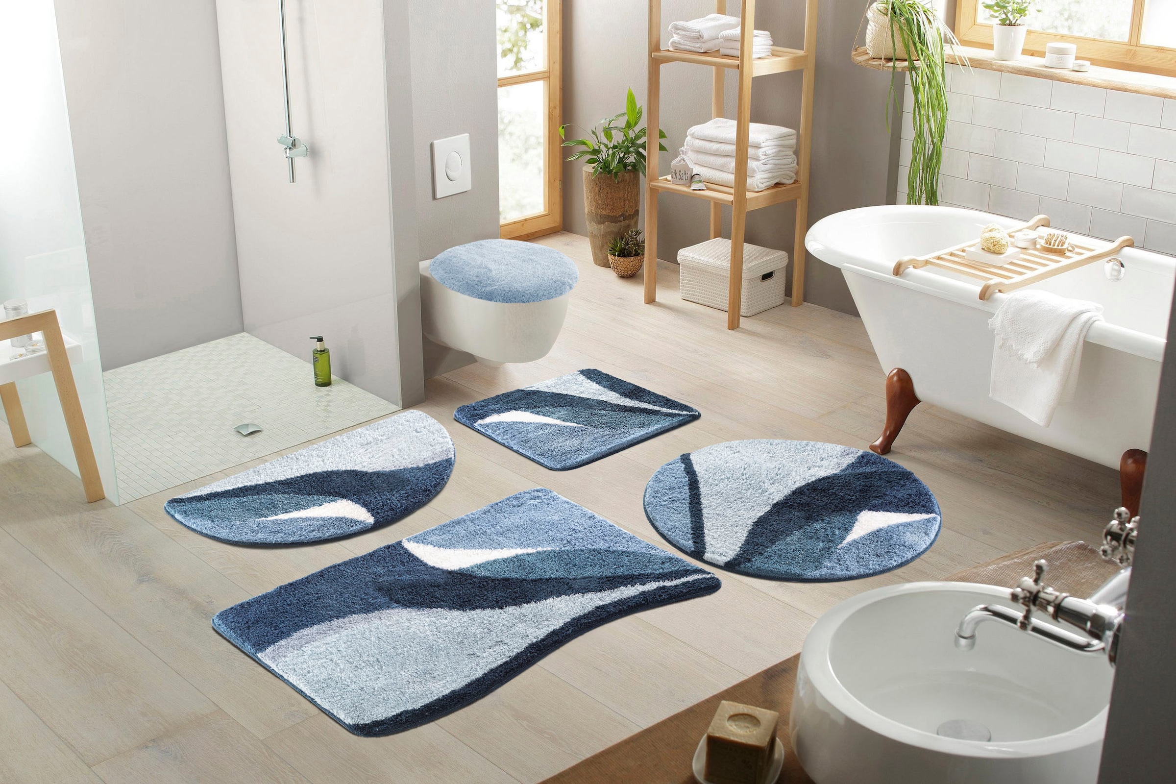 my home Badematte »Magnus, Badvorleger, Badezimmer Teppich«, rutschhemmend beschichtet, strapazierfähig-schnell trocknend, mehrfarbig, Badteppich, Badematten auch als 2 teiliges Set & rund