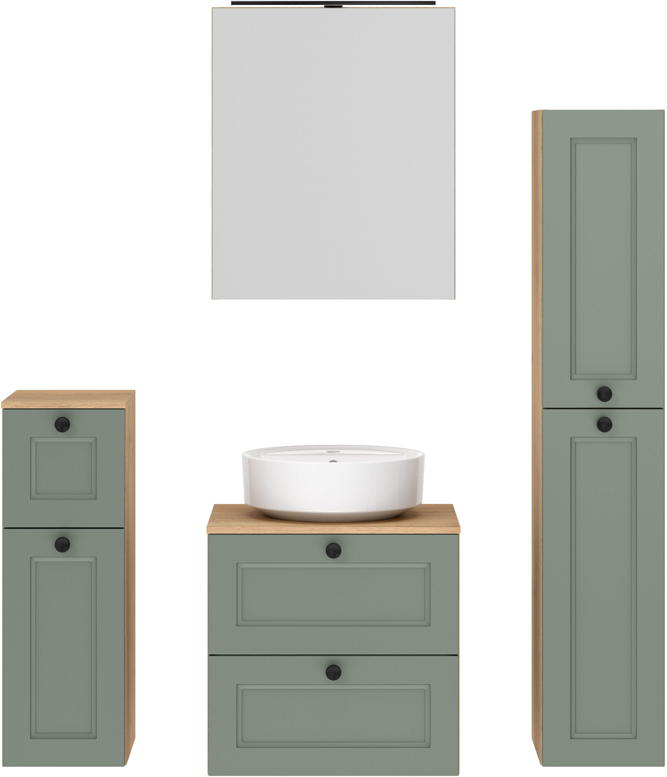 nobilia® Badmöbel-Set »Cascada« Set, inkl.  Aufsatzwaschbecken und Spiegelschrank mit Beleuchtung, 4 Stk. tlg.