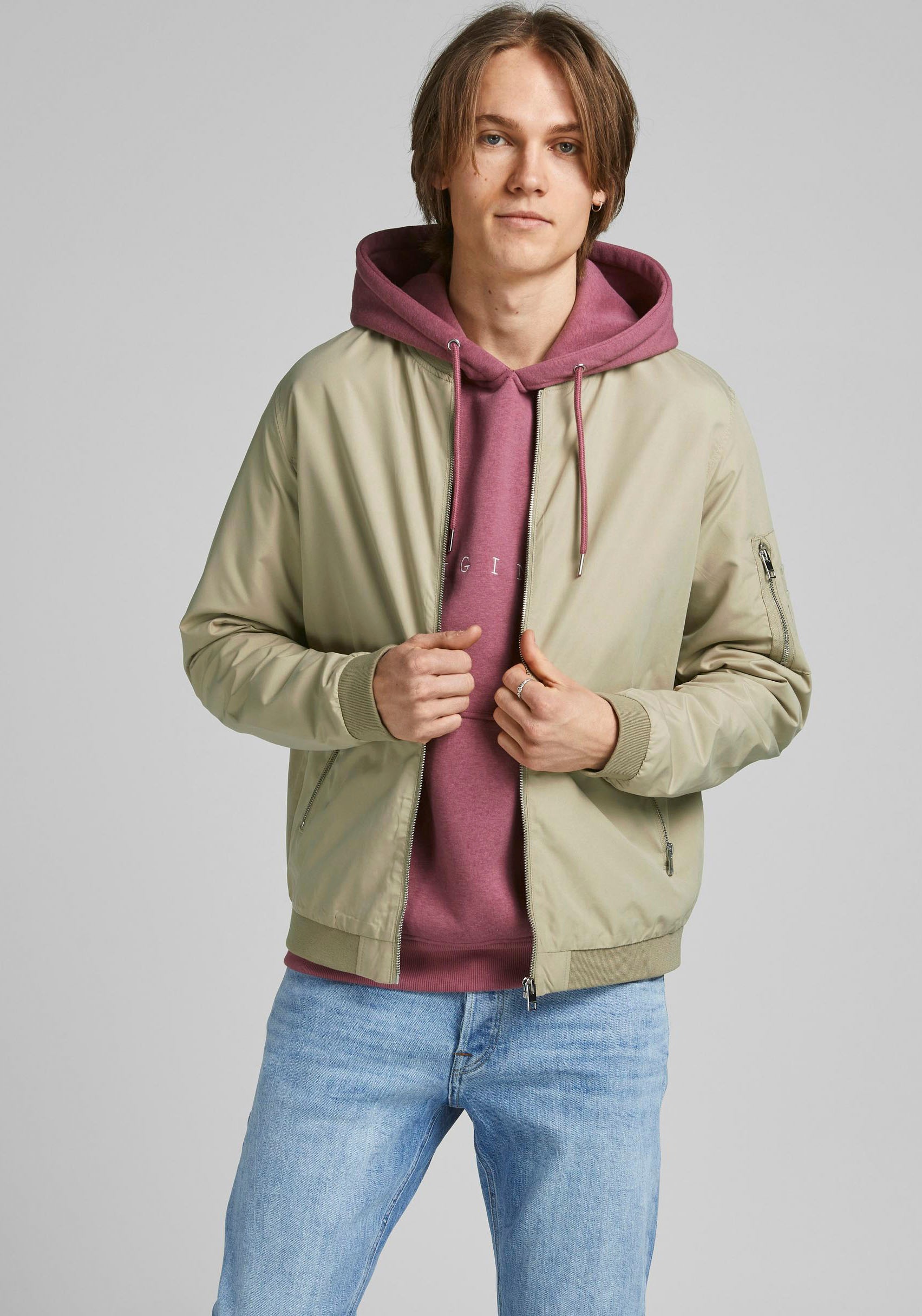 Jack & Jones Bomberjacke "JJERUSH mit geripptem Kragen und Taschen", unifar günstig online kaufen