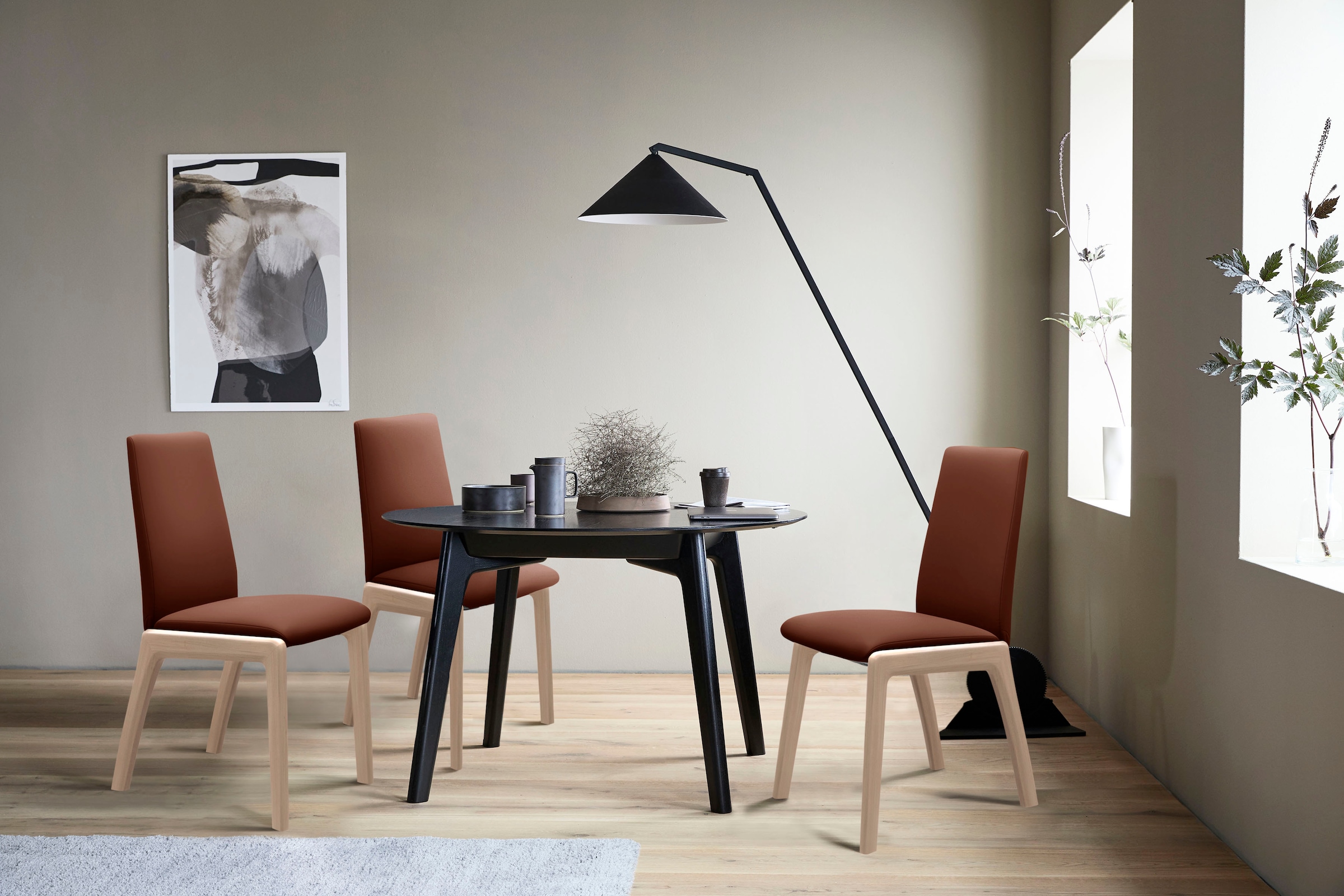 Polsterstuhl STRESSLESS "Laurel", braun (copper paloma, schwarz), B:57cm H:92cm T:59cm, Leder PALOMA: PALOMA ist ein durchgefärbtes Semianilin-Möbelleder mit natürlicher Narbung., Stühle, Polsterstuhl, Low Back, Größe L, mit abgerundeten Beinen in Schwarz