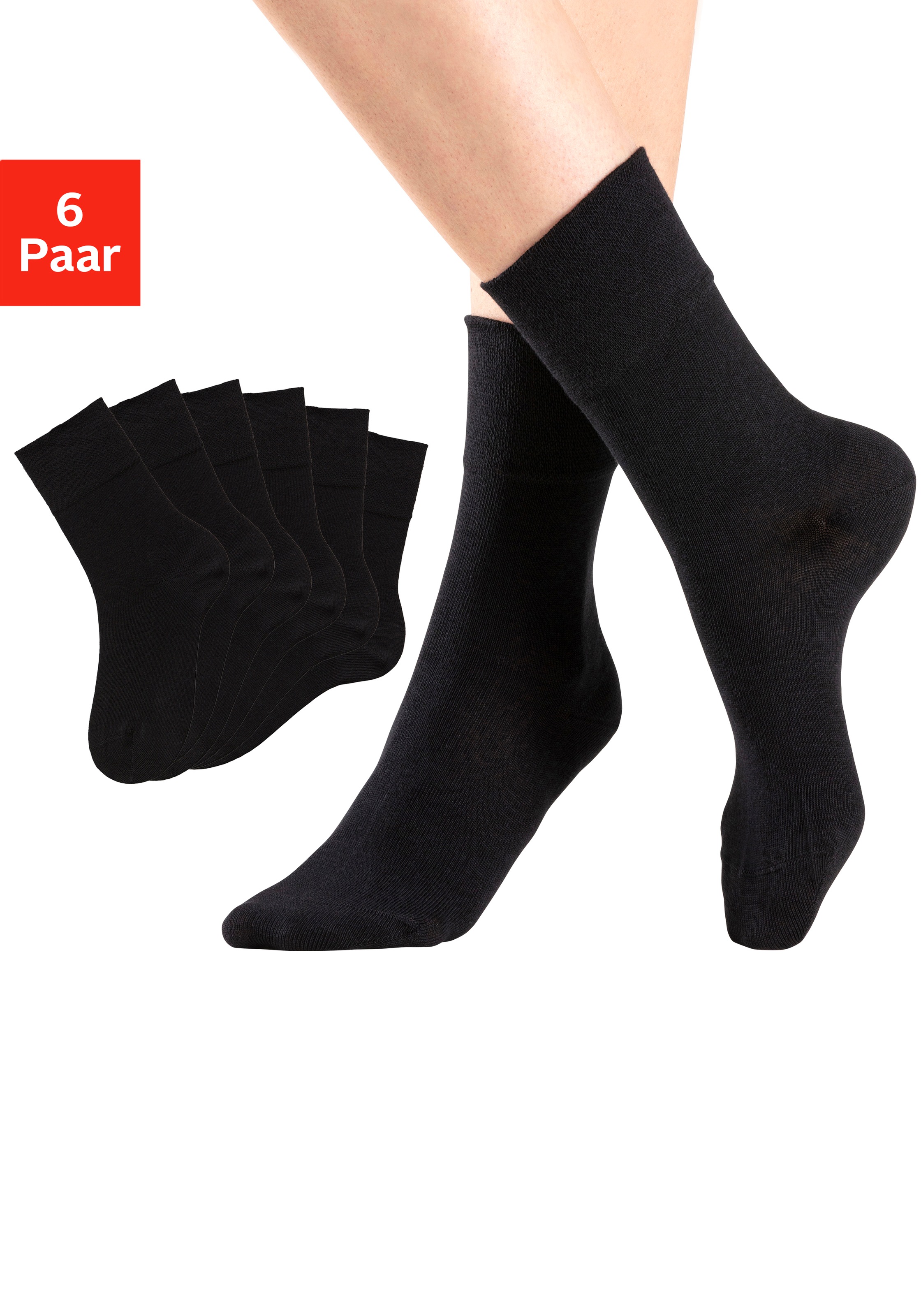 H.I.S Socken "Damen Herren Basic Socken" Packung, 6 Paar tlg. mit Komfortbund auch für Diabetiker geeignet