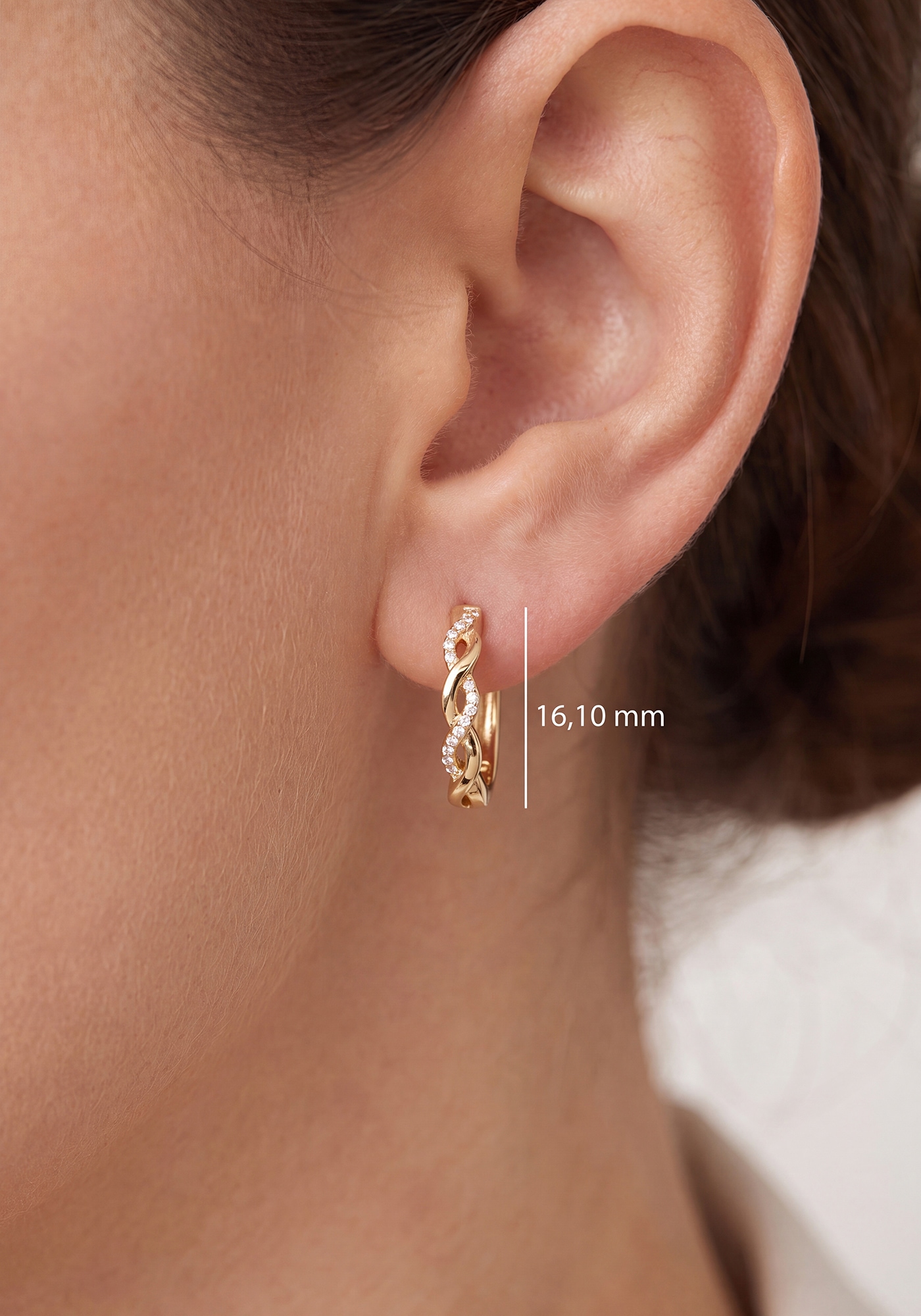 JOBO Paar Creolen »Ohrringe verschlungen 16 mm« 925 Silber vergoldet mit 30 Lab-Grown Diamanten