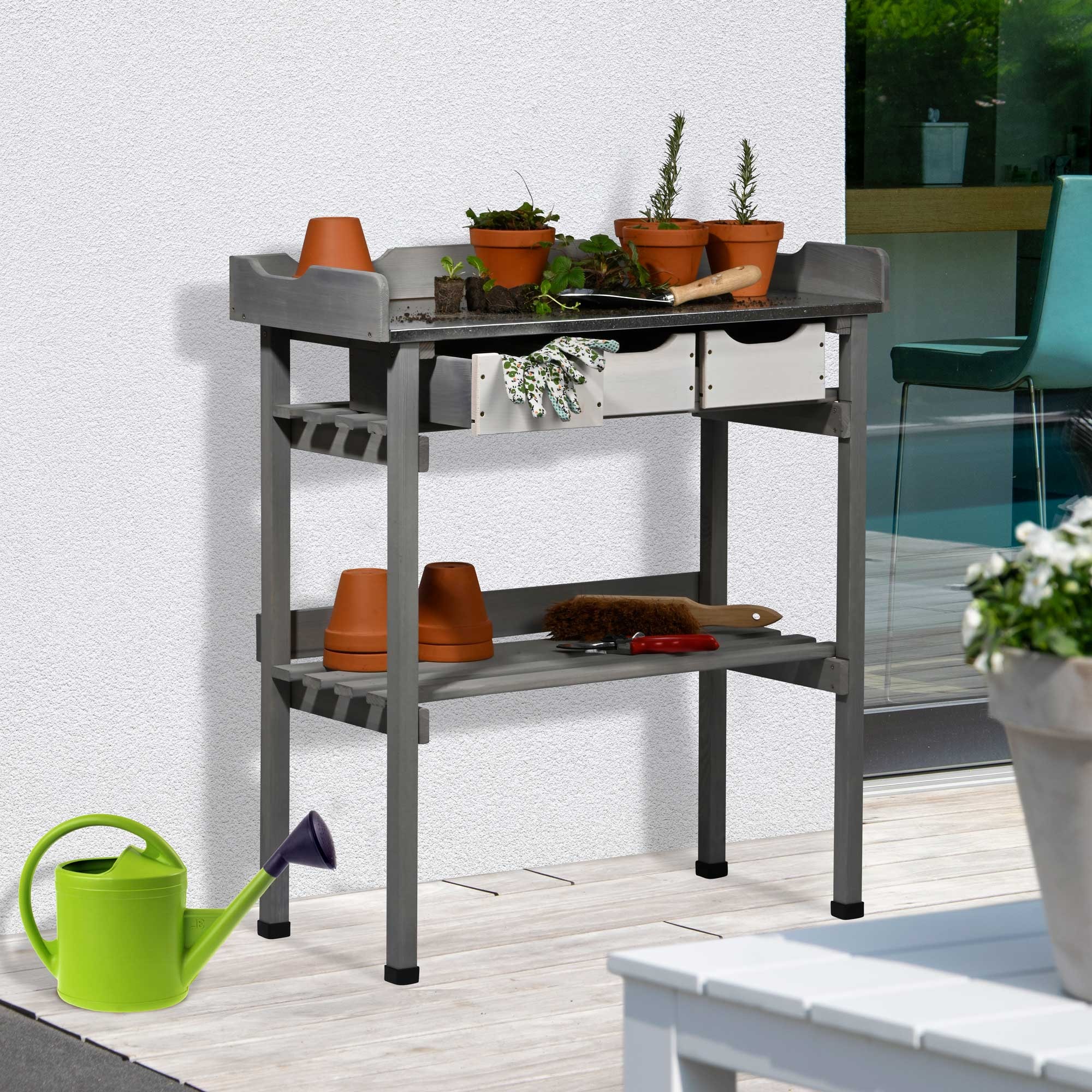 dobar Pflanztisch "mit 3 Schubladen, Grau-Weiß" günstig online kaufen