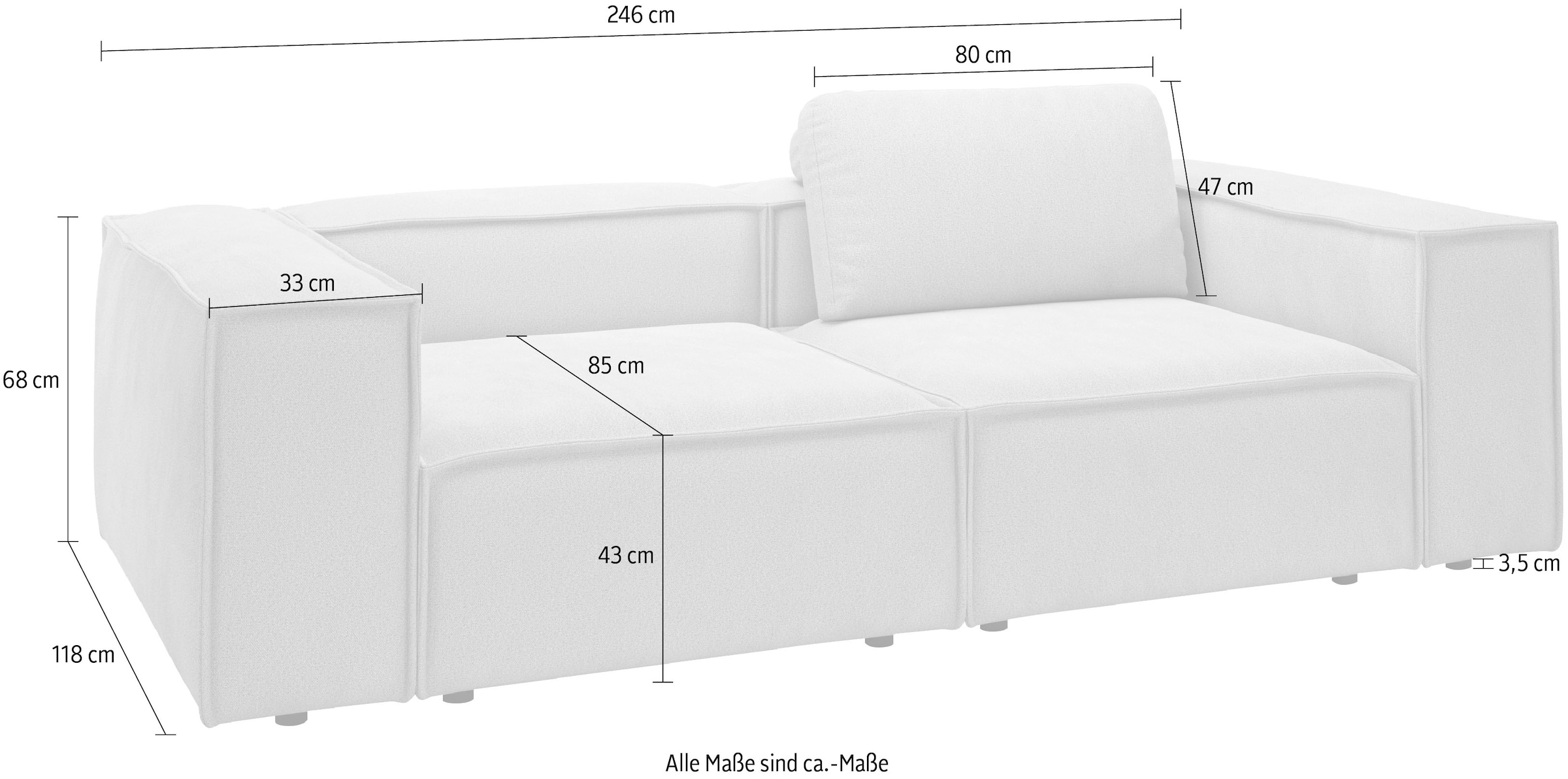 Places of Style 2-Sitzer »Watertown, modernes Sofa 246 cm breit, auch in Feincord«, stilvolles Sofa für 2 Personen mit extra breiter Sitzfläche