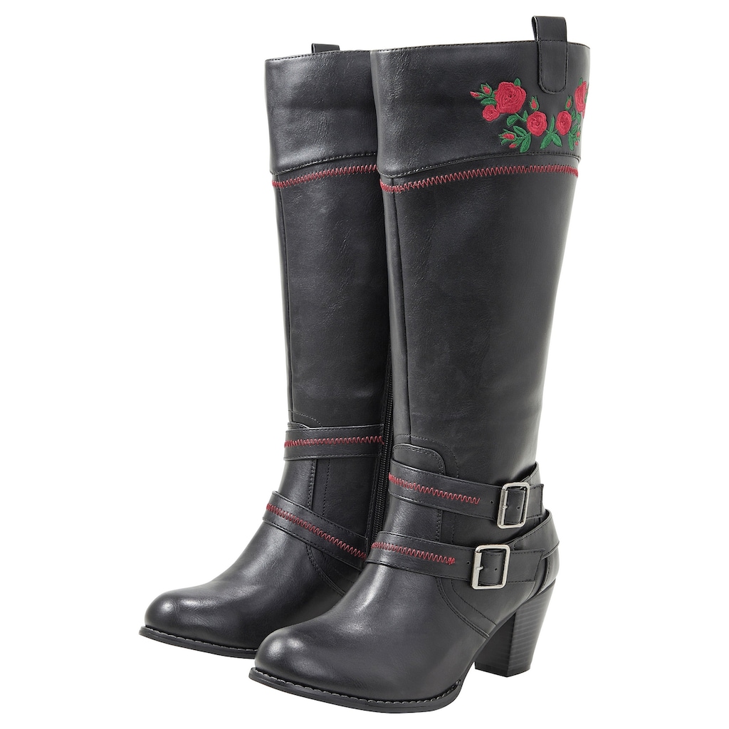 sheego by Joe Browns Weitschaftstiefel »Große Größen«, im Cowboy-Stil, mit Blumenstickerei