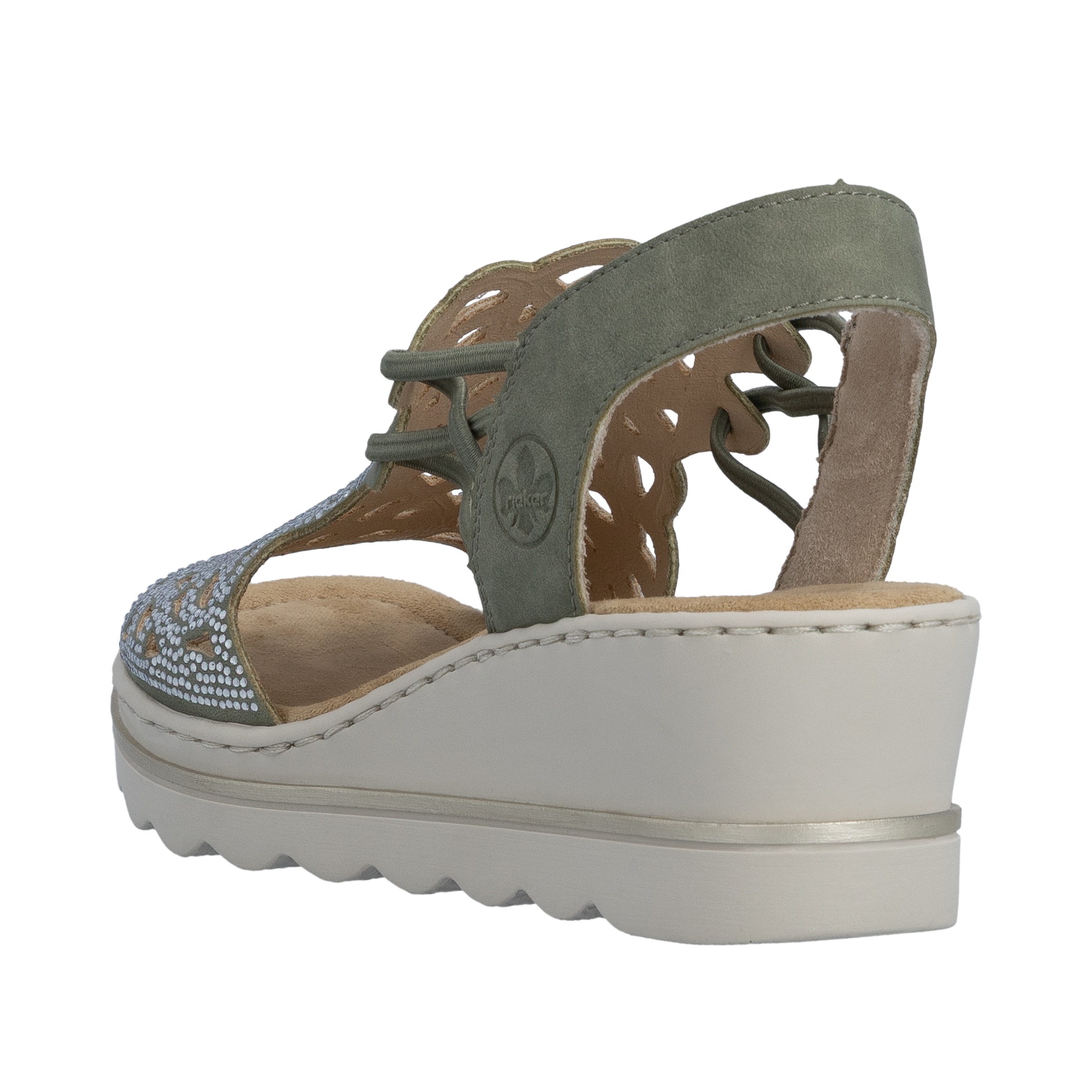 Keilsandalette RIEKER, Damen, Gr. 37, schilf, Nubuklederimitat, unifarben, Schuhe, Sommerschuh, Plateausandale, Schlupfschuh mit Schmucksteinchen 3