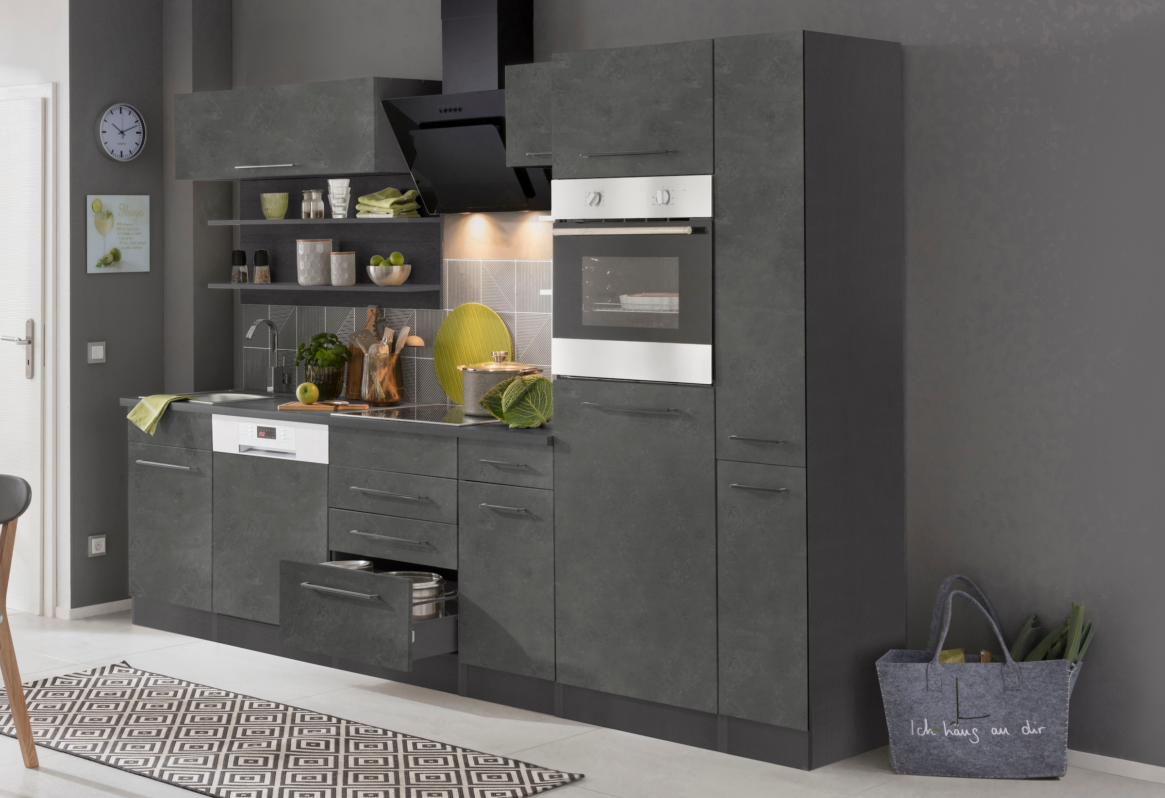 KOCHSTATION "KS-Tulsa" ohne E-Geräte, Breite 270 cm, schwarze Metallgriffe, günstig online kaufen