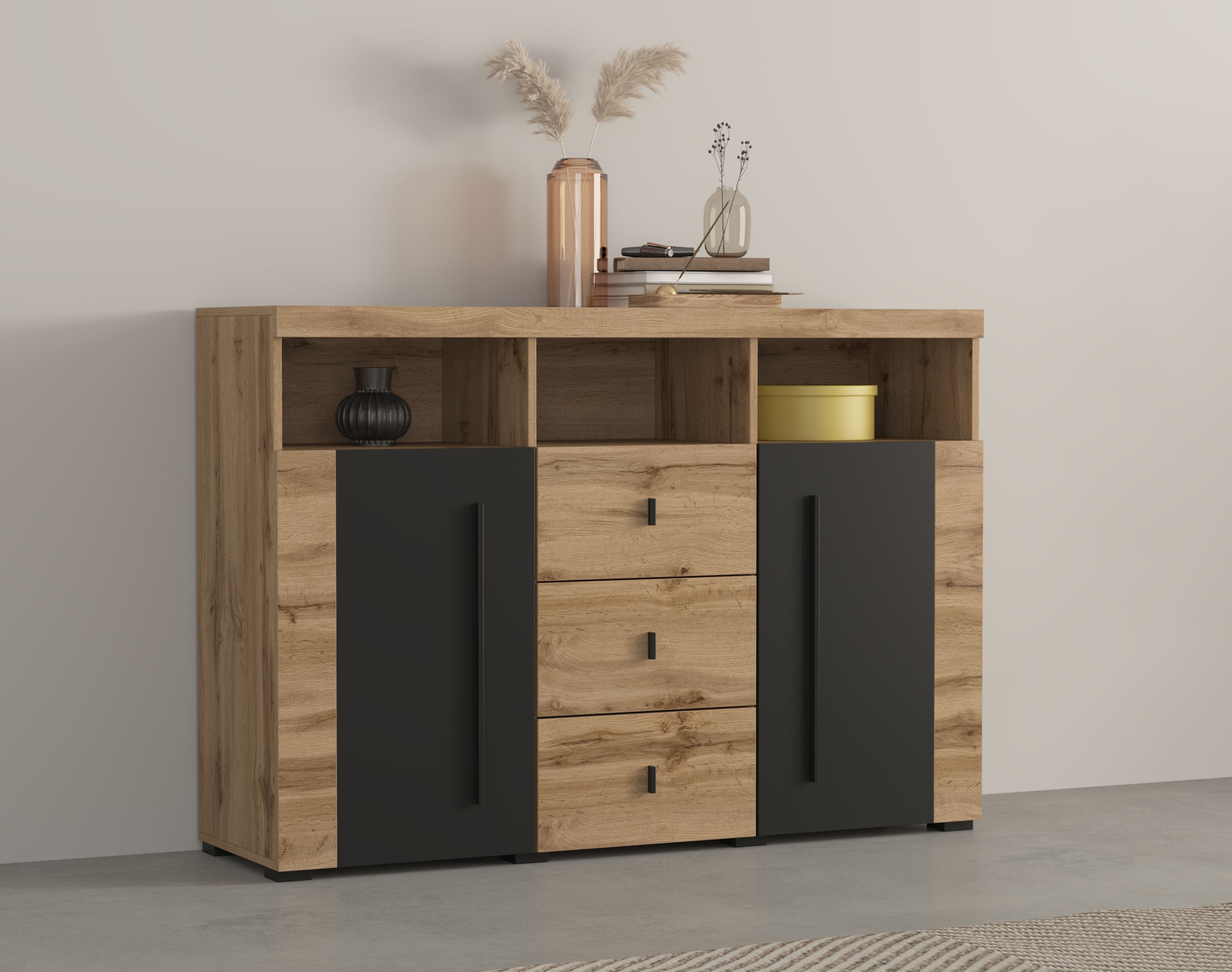 OTTO home Sideboard "Roger,Breite 132cm, stilvolle Schrank, 2 Holztüren 3 S günstig online kaufen