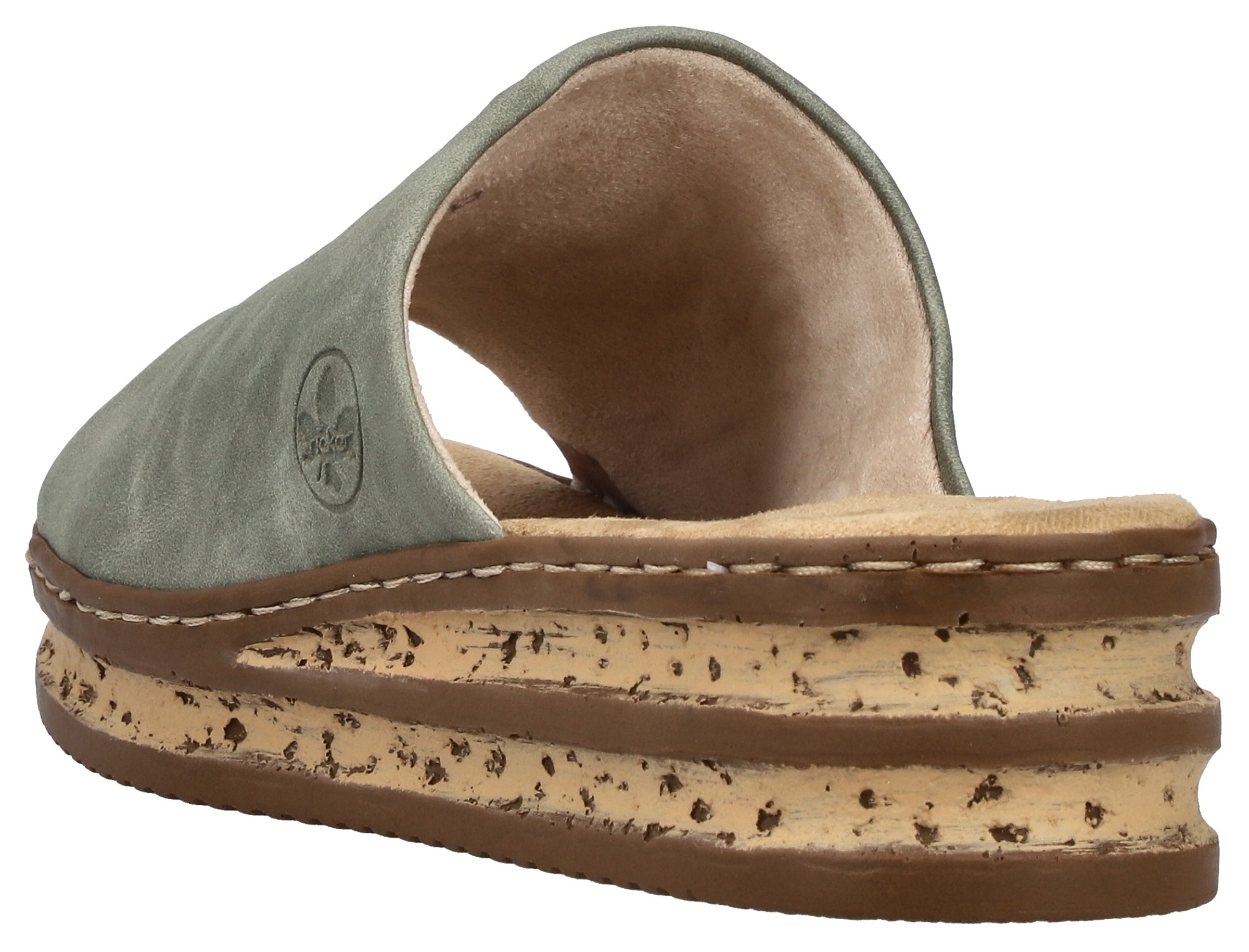 Pantolette RIEKER, Damen, Gr. 36, schilf, Nubuklederimitat, unifarben, Schuhe Pantolette, Keilabsatz, Sommerschuh, modische Keilsohle 3
