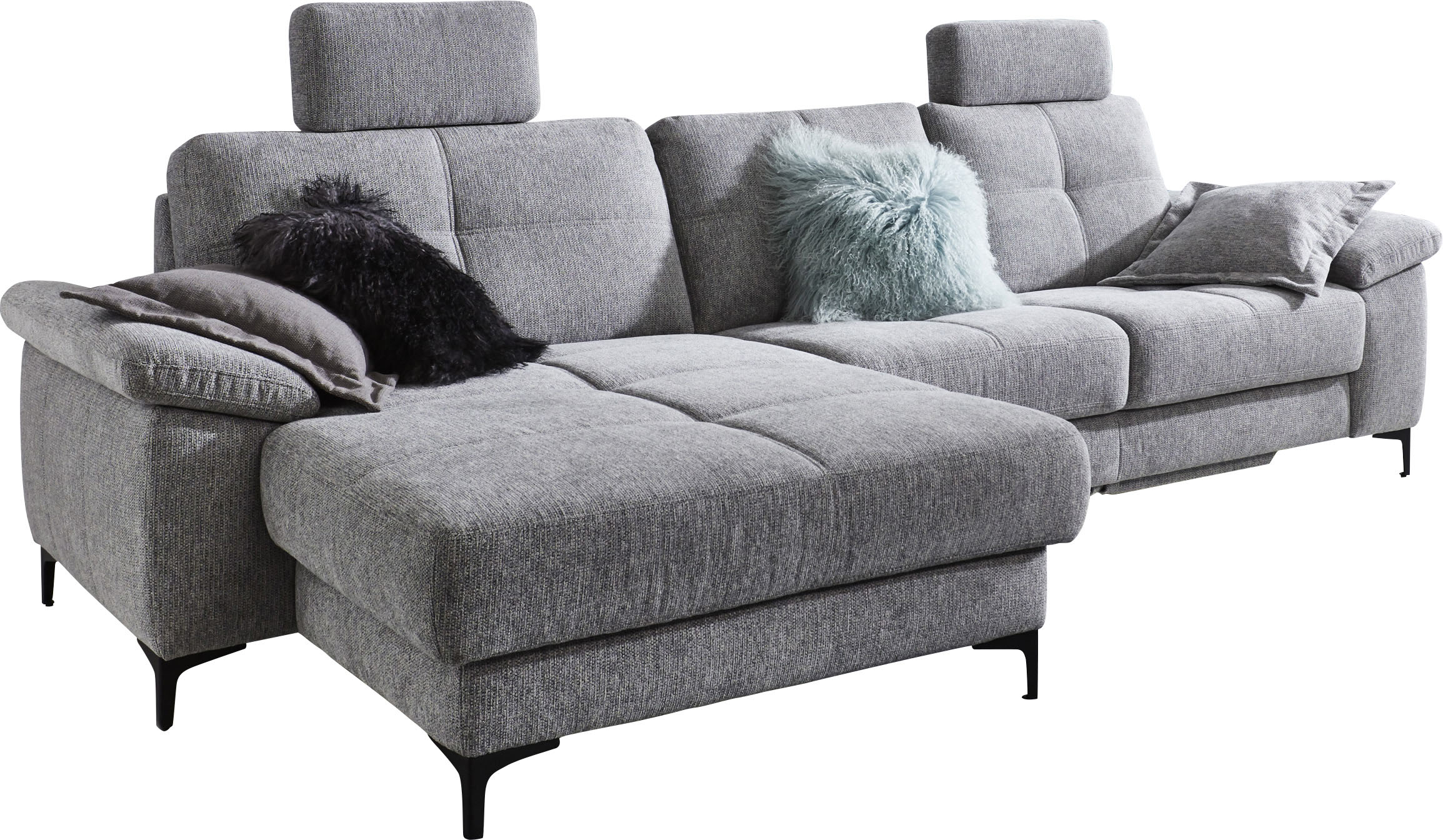 3C Carina Ecksofa "Burnaby bequem und modern, Breite 296cm, 12cm hoher Fuß, L-Form" 2 Kopfstützen, optional mit Schlaf- und motorischer Relaxfunktion
