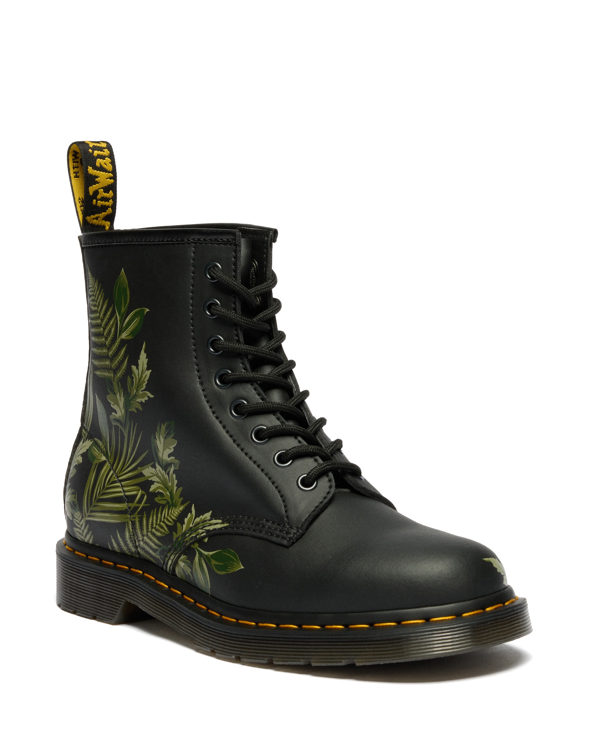 DR. MARTENS Schnürboots "1460" Blockabsatz, Schnürstiefelette mit floralem Kontrast-Print