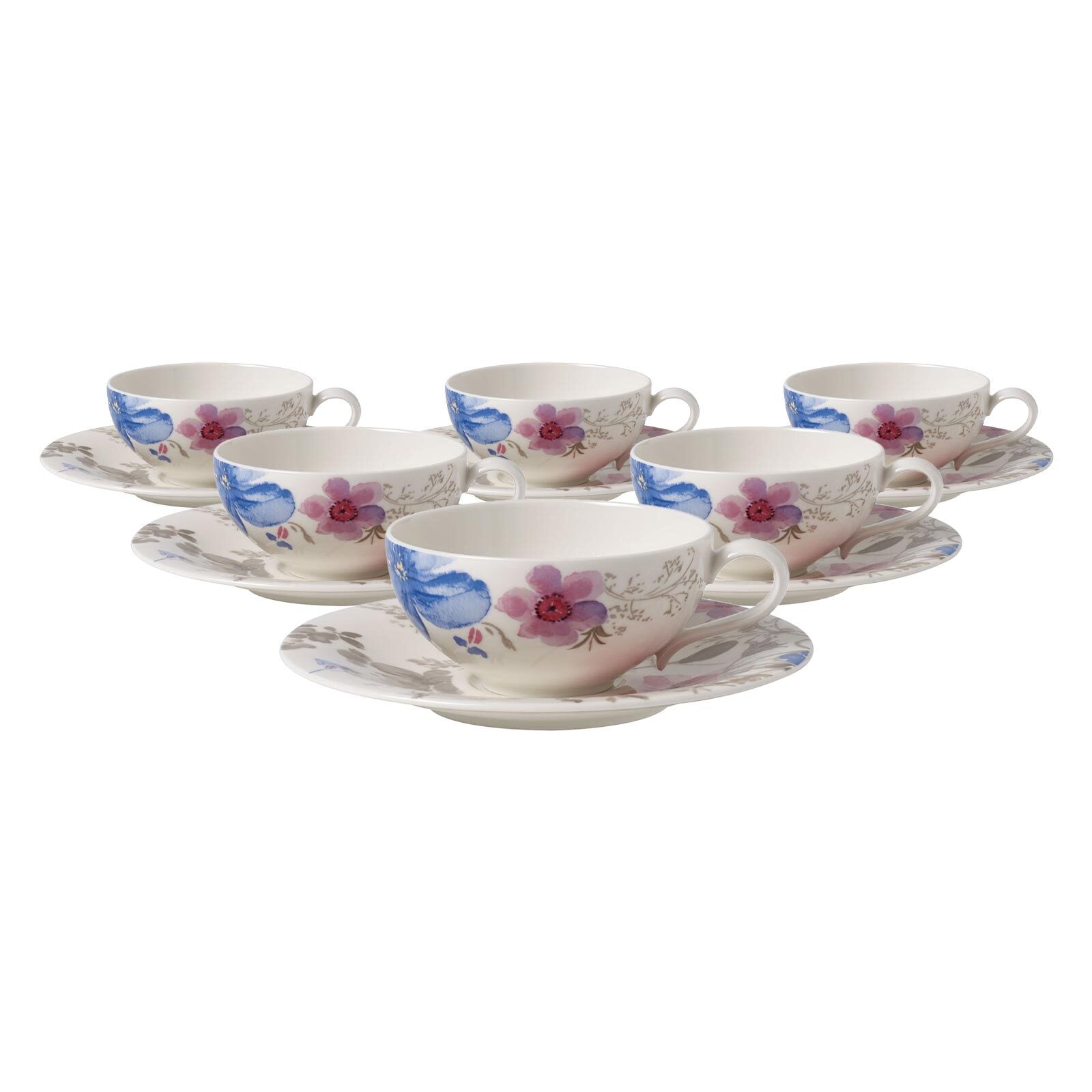 Villeroy & Boch Tasse "Teetassen mit Untertassen Mariefleur Gris Basic 150 ml 6er Set bunt"