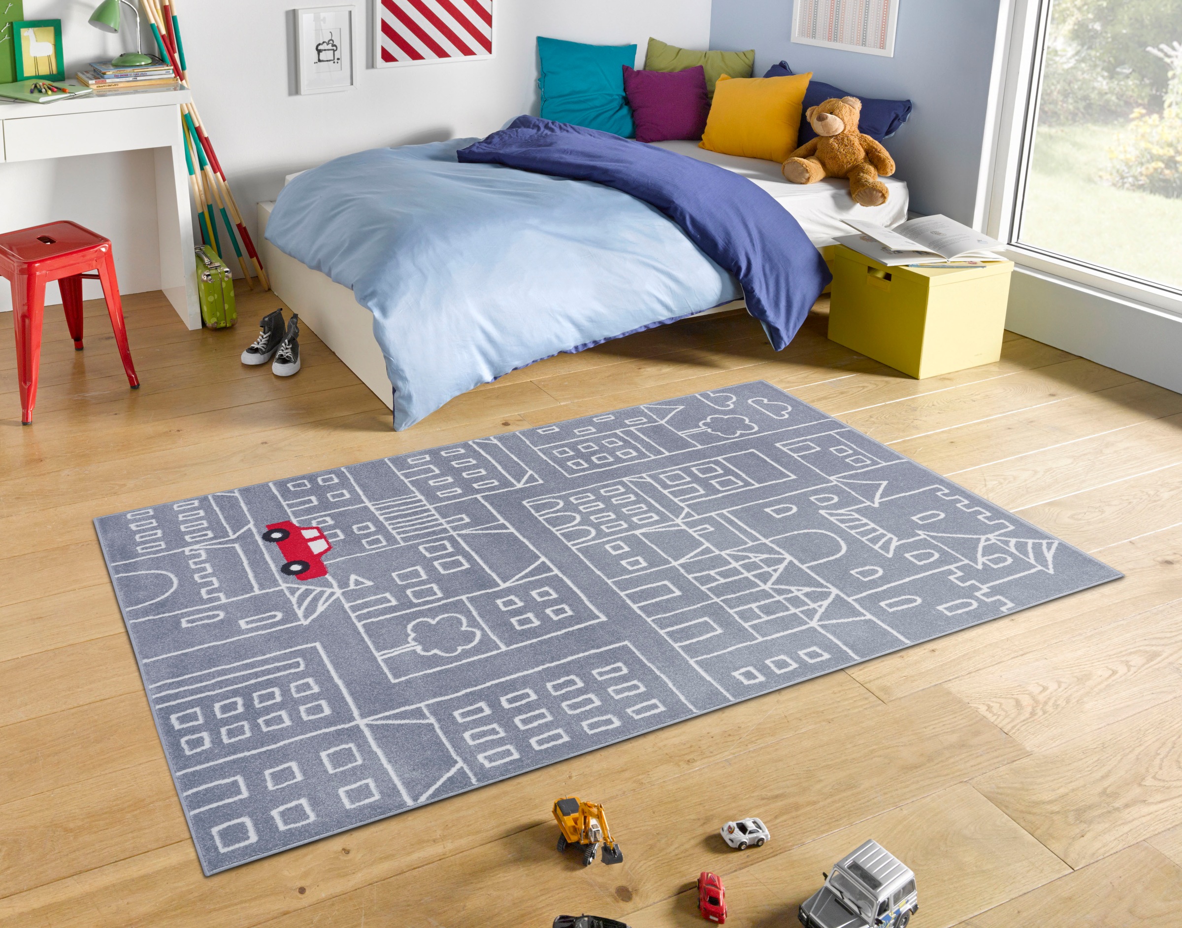 HANSE Home Teppich »Skyscraper«, rechteckig, 9 mm Höhe, Farbenfroh, Spielunterlage, Auto, Häuser, Straße, strapazierfähig