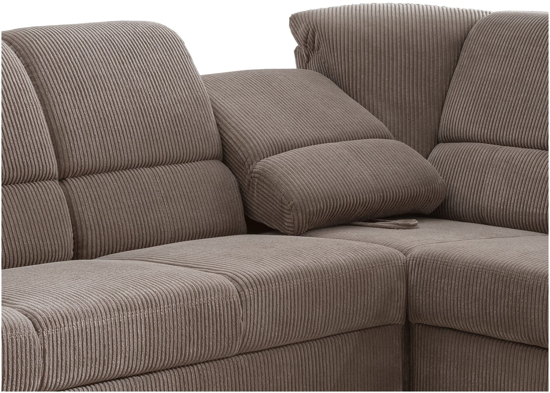Home affaire Ecksofa »Pisa L-Form, mit Schlaffunktion, Stauraum, 2x höhenverstellbare«, Kopfstützen und Relaxfunktion im Eckelement