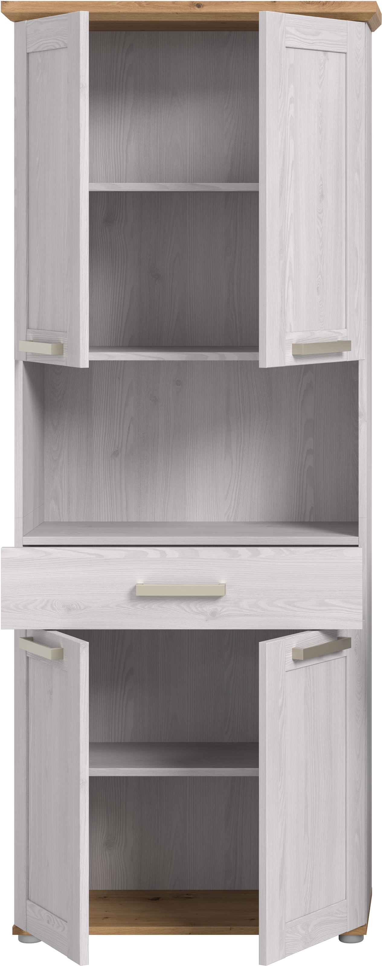 welltime Hochschrank »COSENZA, Höhe 187cm, 4 Türen, 1 Schubkasten, 1 offenes Fach« in Landhausoptik, mit weiteren Artikel der Serie kombinierbar, 1 Stk. tlg. Hochschrank, Bad, Badezimmerschrank