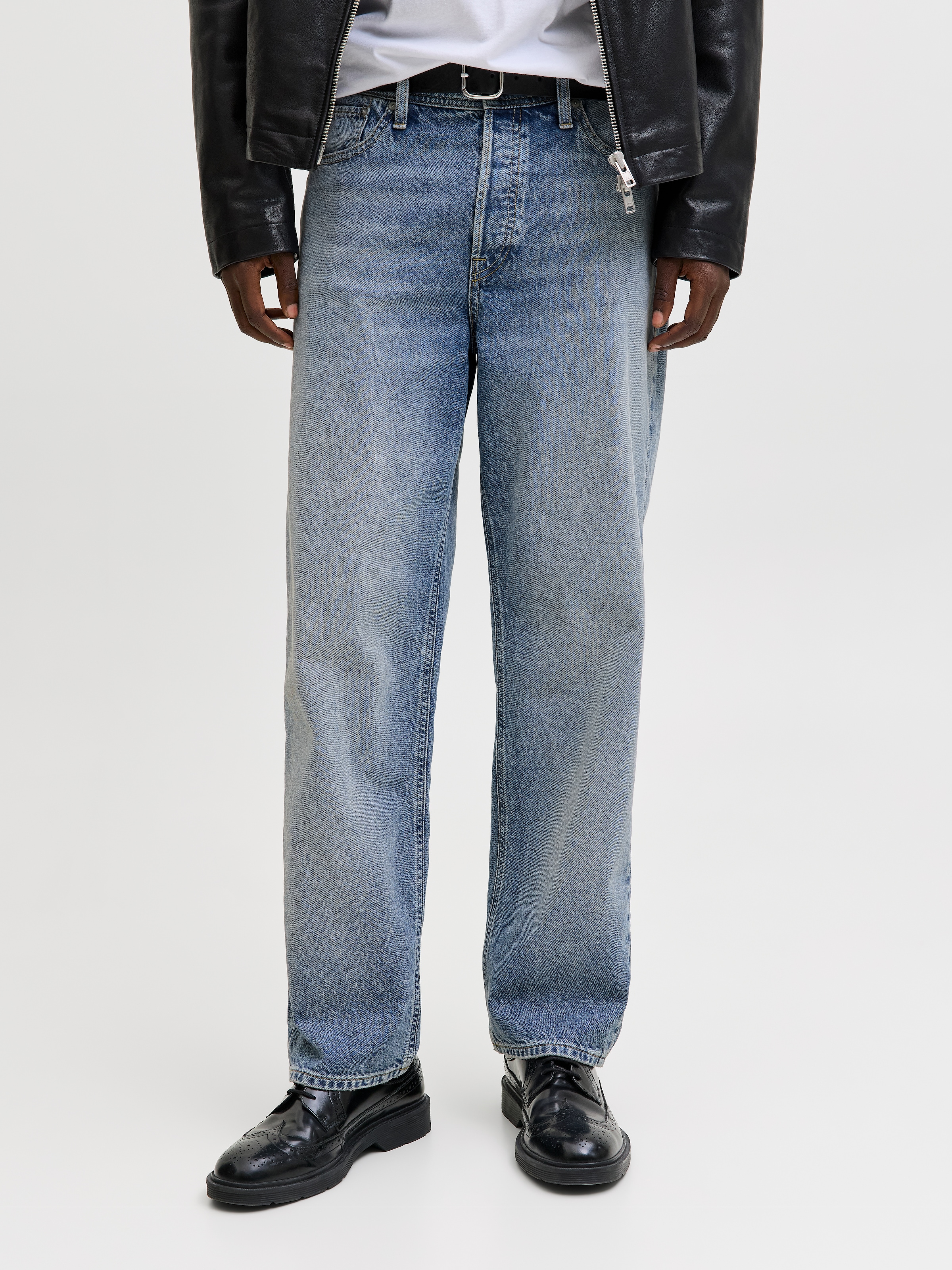 Loose-fit-Jeans JACK & JONES "JJIEDDIE JJORIGINAL", Herren, Gr. 29, Länge 32, blau denim, Denim/Jeans, Obermaterial: 100% Baumwolle, Abriebeffekte, loose fit, Jeans
