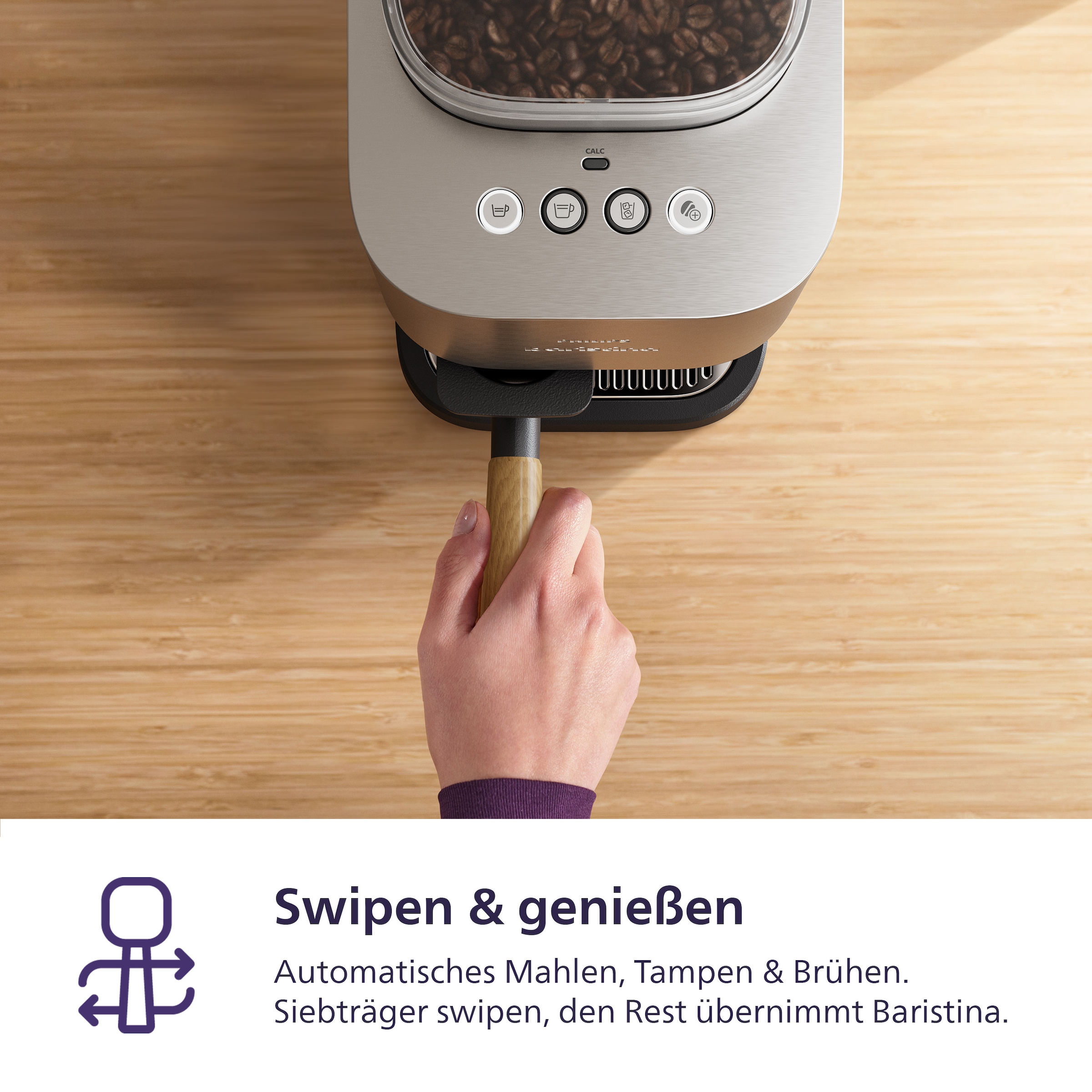 PHILIPS baristina Espressomaschine »Plus in Edelstahl BAR500/00 mit Mahlwerk für ganze Bohnen« Iced Coffee Funktion, 16 bar Pumpendruck, Edelstahl/Eschenholz