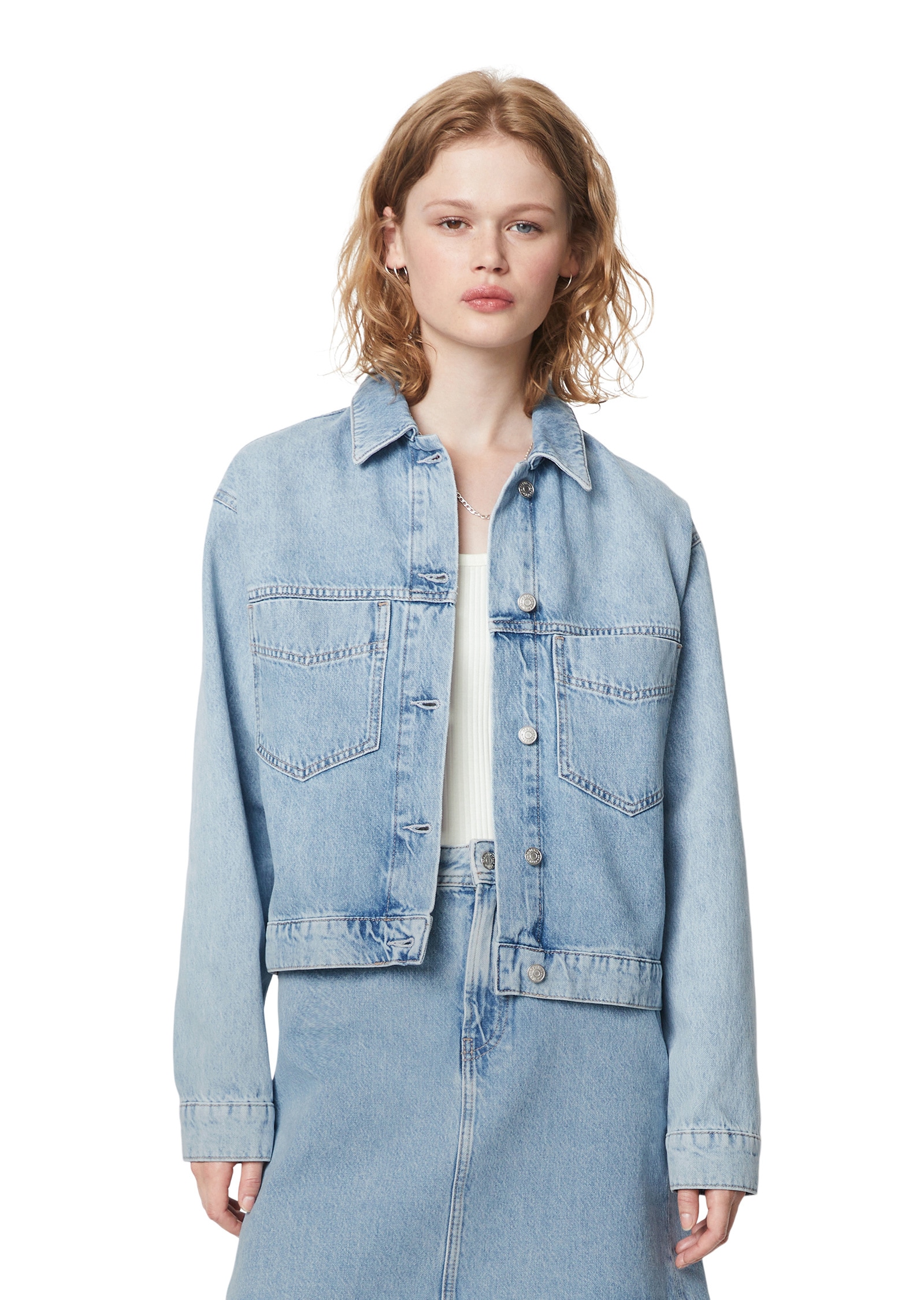 Jeansjacke »aus Rigid-Denim«, ohne Kapuze