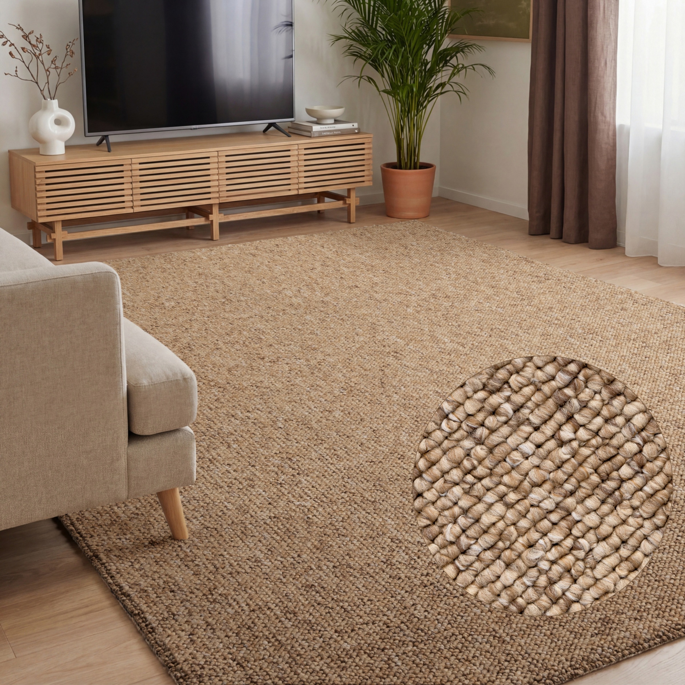 Teppich ELLE DECORATION "Rocco", braun (karamell), B:200cm H:10mm L:290cm, Polypropylen, Teppiche, Teppich, Läufer, waschbar, Wohnzimmer, Esszimmer, Woll-Optik