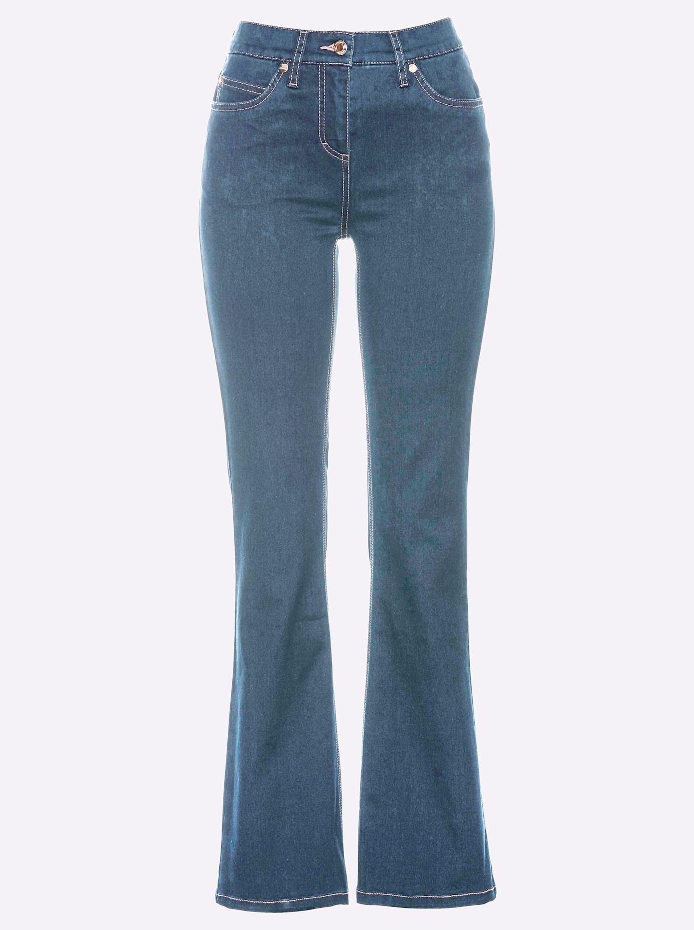 Bootcut-Jeans INSPIRATIONEN, Damen, Gr. 40, Normalgrößen, blau (blau, bleached), 81% Baumwolle, 17% Polyester, 2% Elasthan, unifarben, lang, Jeans 3