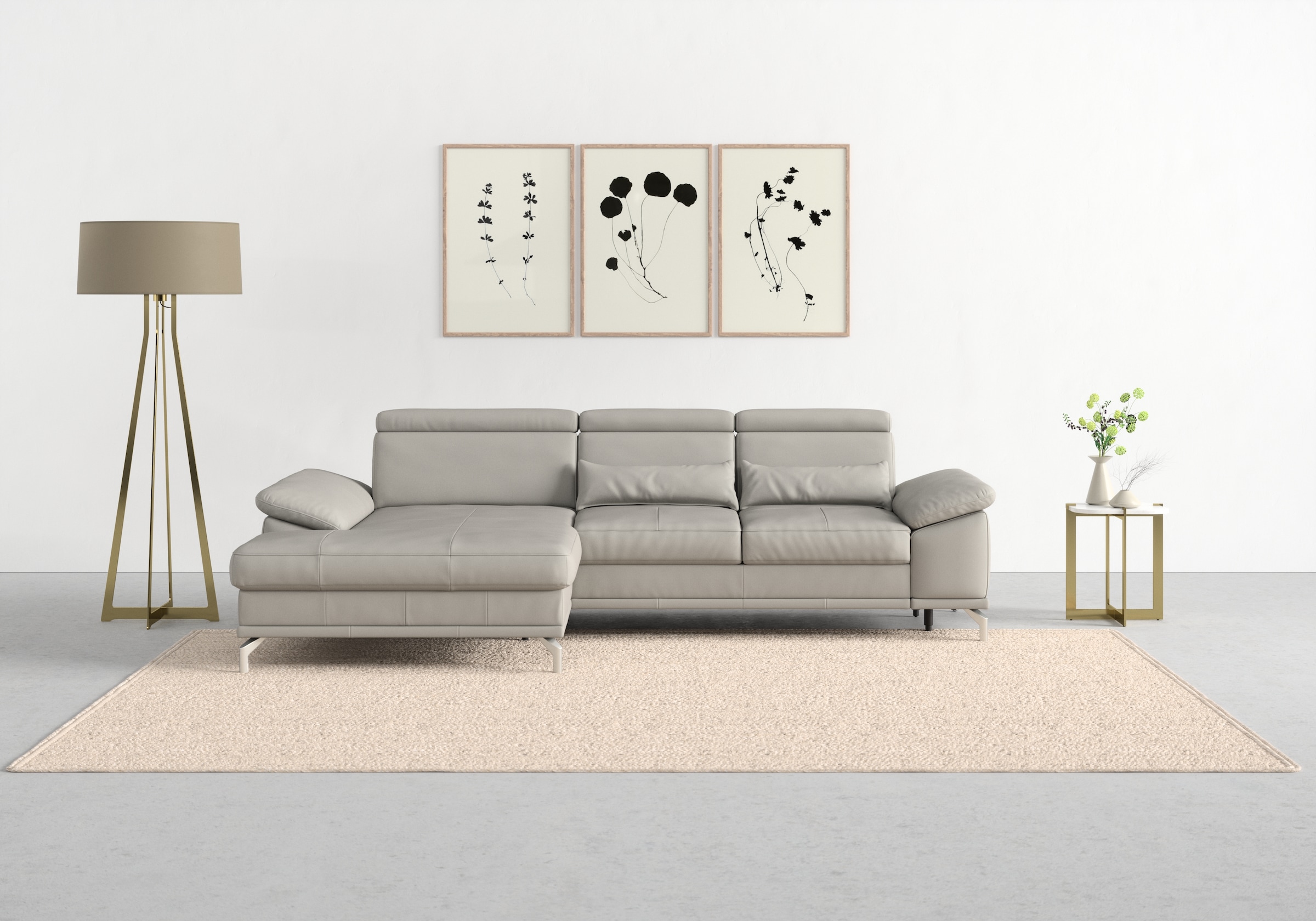 sit&more Ecksofa »Cabrio L-Form, mit Sitztiefenverstellung, Arm- und Kopfteilverstellung«, 2 Nierenkissen, Federkern, optional Bettfunktion und Stauraum