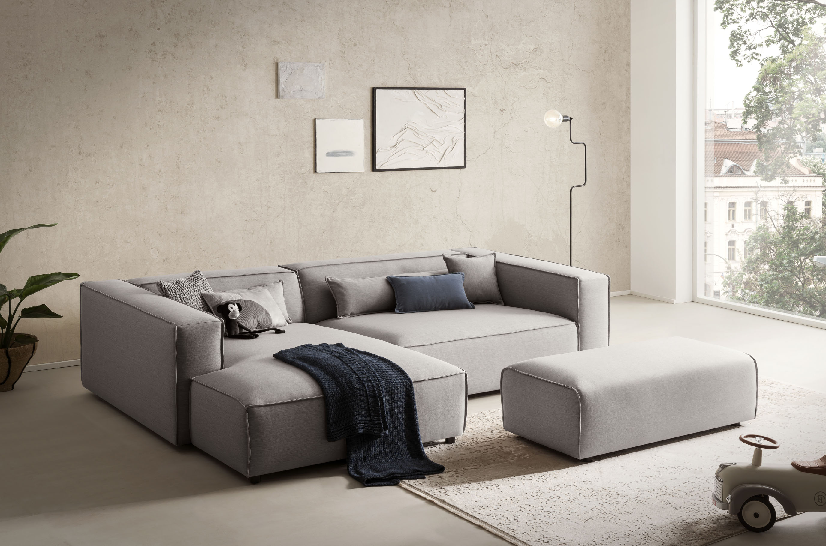 LeGer Home by Lena Gercke Ecksofa "PIARA XXL Struktur u. Leinenoptik, L-Form, Schlaffunktion" Hocker stellbar zum Schlafsofa (Krokodilverbinder), tiefe Sitzfläche