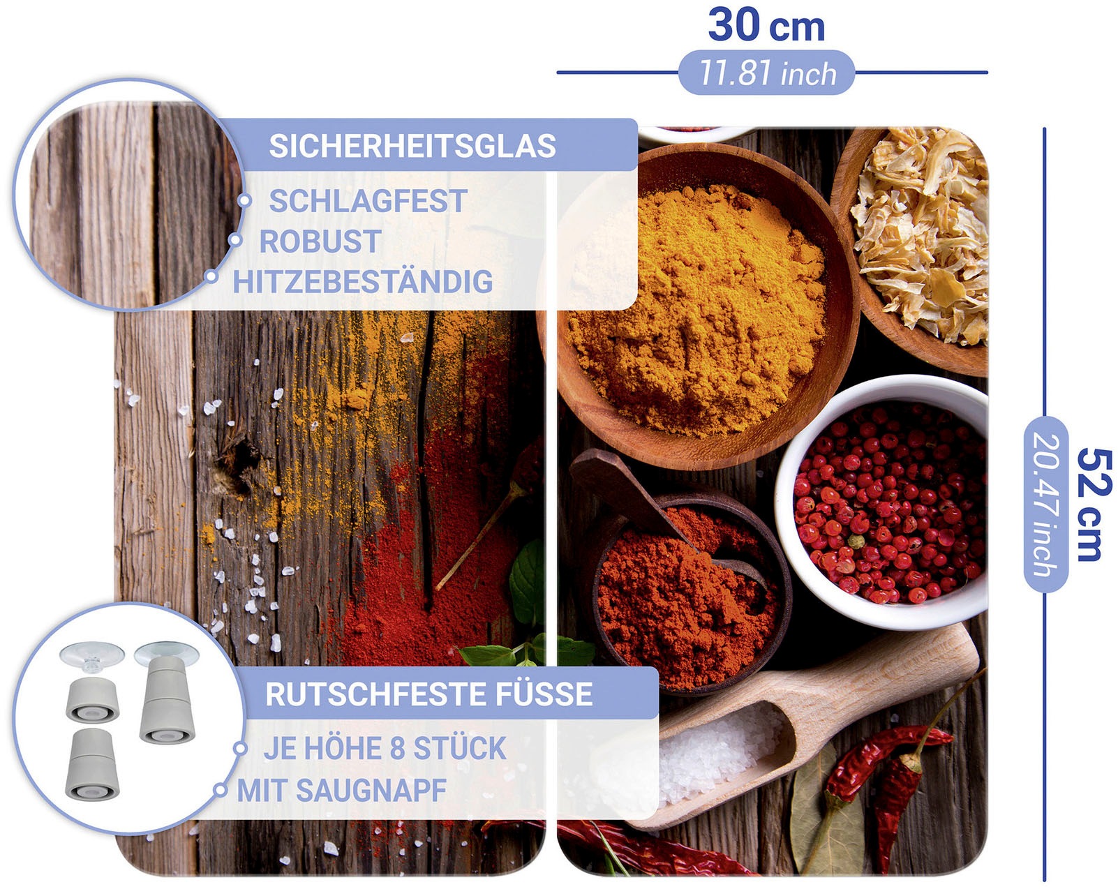 WENKO Herd-Abdeckplatte »Universal Modell Gewürze«, (Set, 2 tlg.), Herdabdeckung für alle Herdarten, kratzfest, mit rutschfesten Füßen