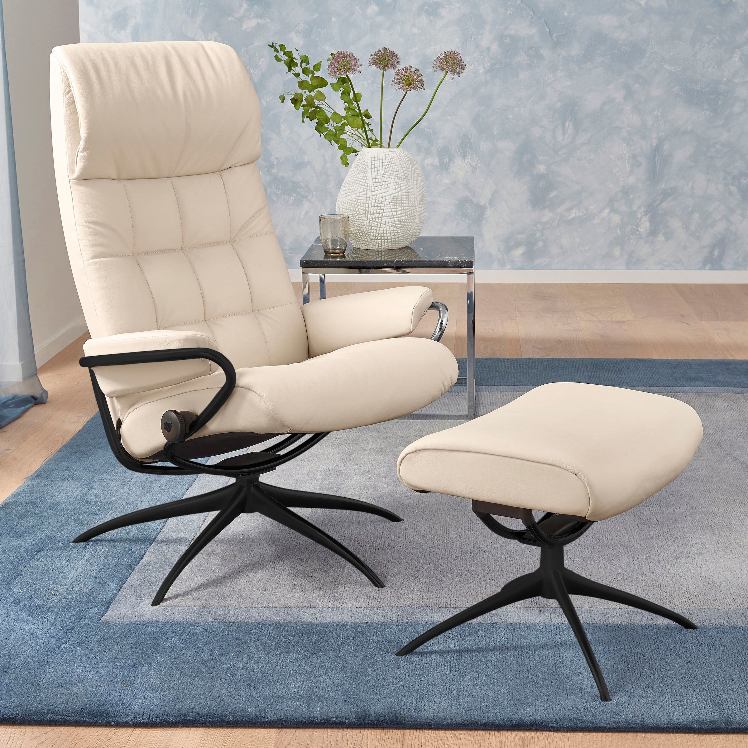 Stressless Relaxsessel "London", (Set, Relaxsessel mit Hocker), mit Hocker, High Back, mit Star Base, Gestell Schwarz