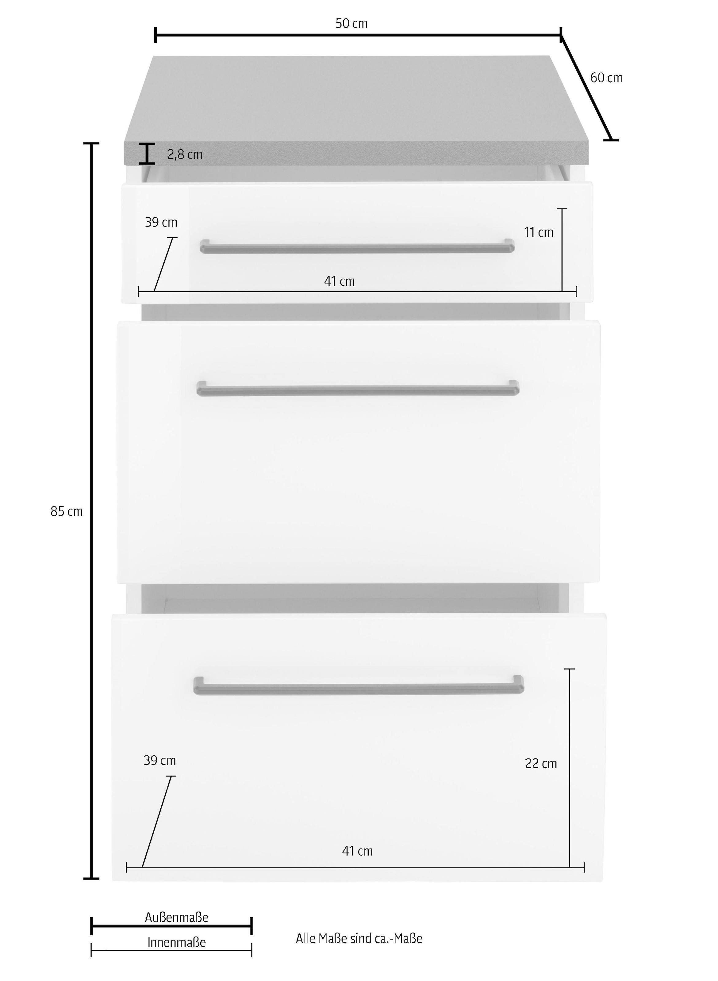 KOCHSTATION Unterschrank »KS-Tulsa«, 50 cm breit, 1 Schubkasten, 2 große Auszüge, Metallgriff, MDF Front