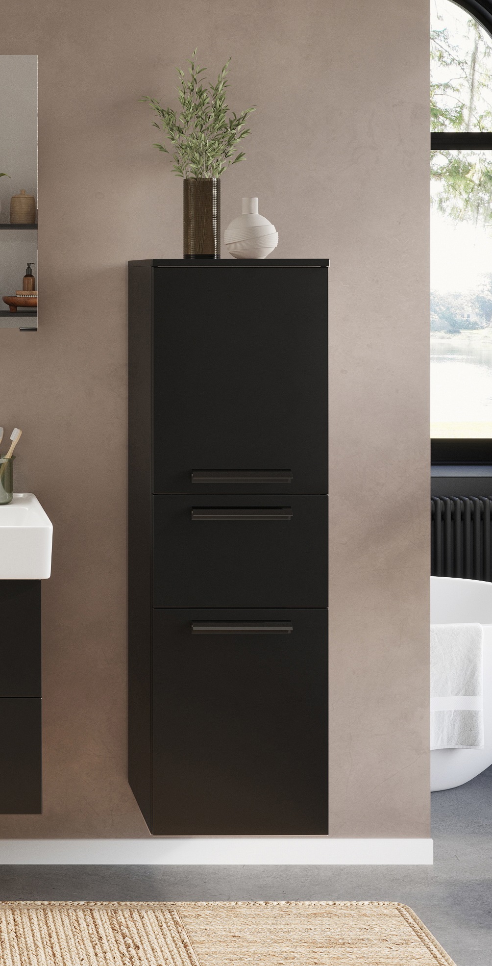 welltime Midischrank »SALVADA, Midischrank 40 cm, gedämpfte Scharniere, Softclose« Schwarz, Front und Korpus aus hochwertigen MDF, Anti-Finger-Print