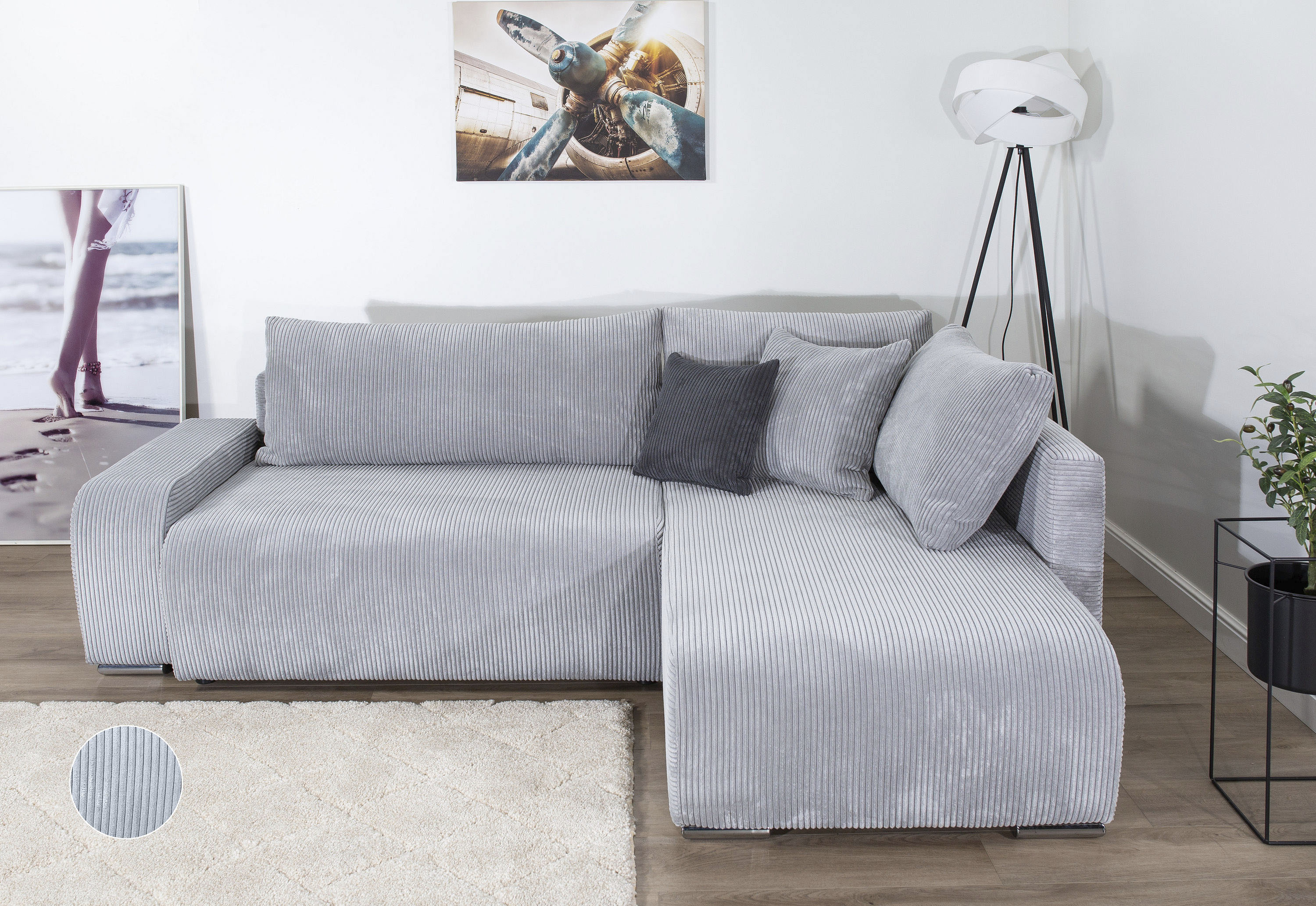 COLLECTION AB "Poppy L-Form, B: 227 cm" Schlaffunktion, Bettkasten & 1 Zierkissen