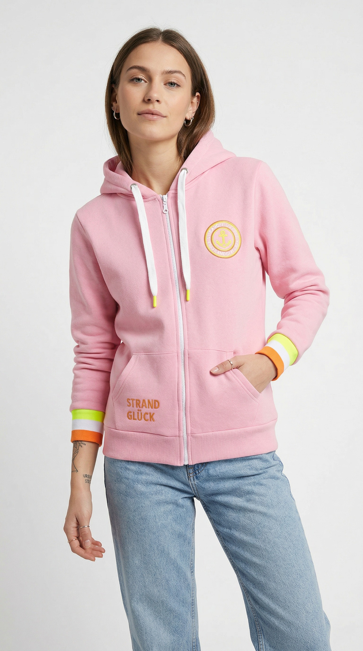 Thumbnail - Zwillingsherz Kapuzensweatjacke Regular-Fit, Kapuze, Langarm, Reißverschluss, Neon-Details