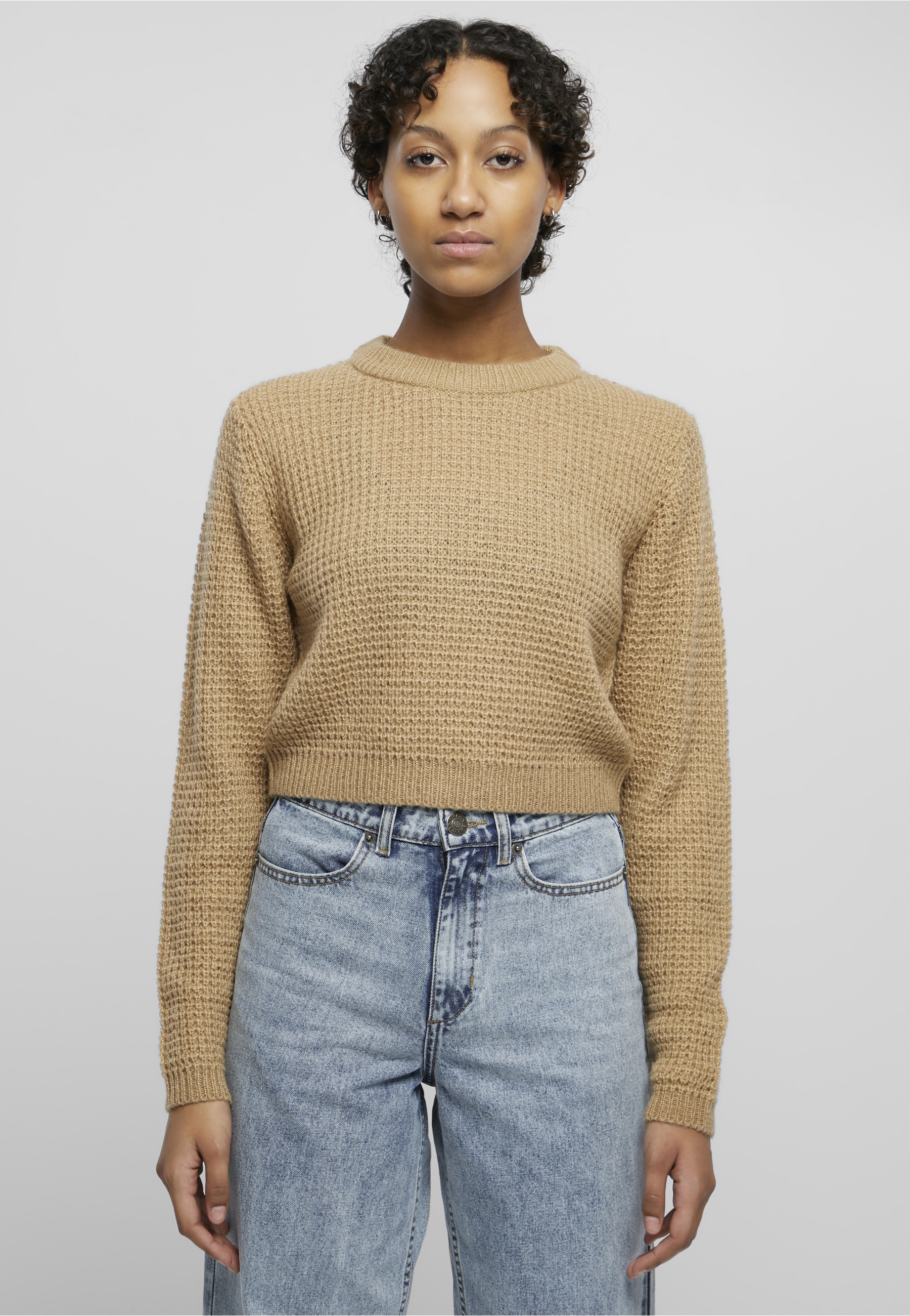 URBAN CLASSICS Fleecepullover »Urban Classics Damen Ladies Short Waffle Sweater«, 1 Stk.
