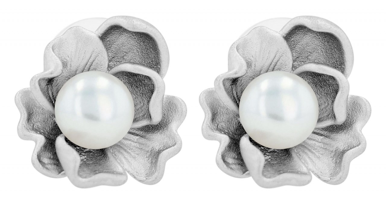 Adelia's Damen Flower Pearl Stud Earrings 925 Sterling Silver Silver 2