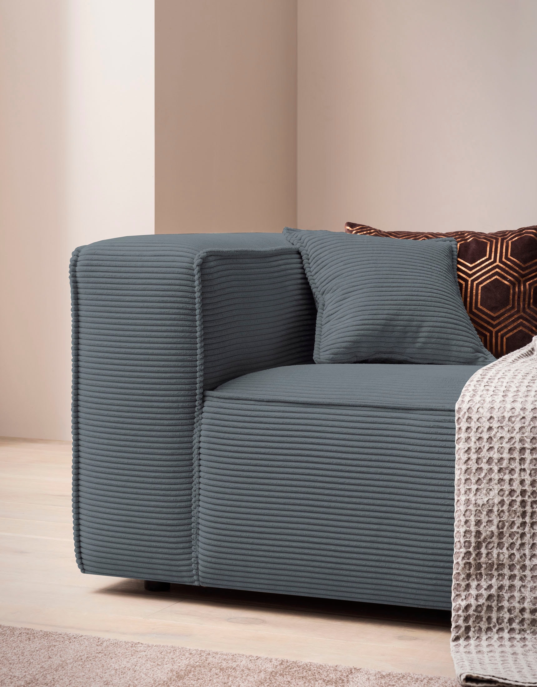 LeGer Home by Lena Gercke 3-Sitzer »PIARA, XXL Sofa mit Kedernaht, Big-Sofa in Cord oder Leinenoptik«, schwarze Füße, bequemer Sitzkomfort, extra tiefe Sitzfläche