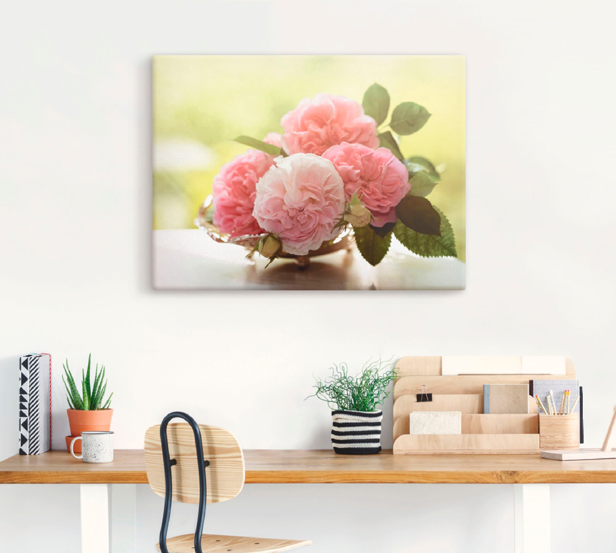 Artland Wandbild »Rosen in Silberschale Stillleben«, Blumen, (1 St.), als Leinwandbild, Poster, Wandaufkleber in verschied. Größen