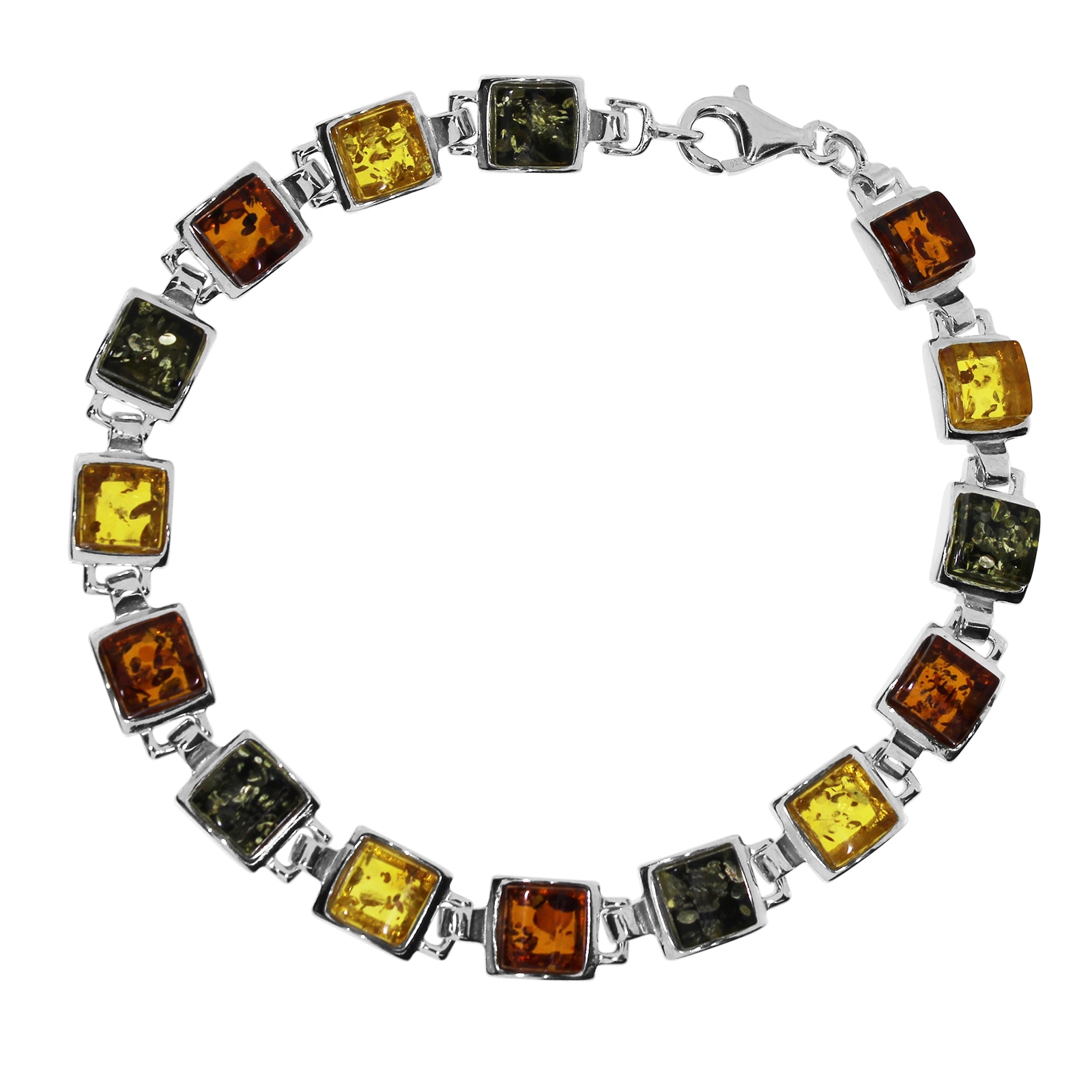 Armband OSTSEE-SCHMUCK "- Classic 6x6 mm - Silber 925/000 - Bernstein" Gr. 20, silber (silber 925, silberfarben, weiß), Armbänder, Damen, Silber 925 (Sterlingsilber), Armband