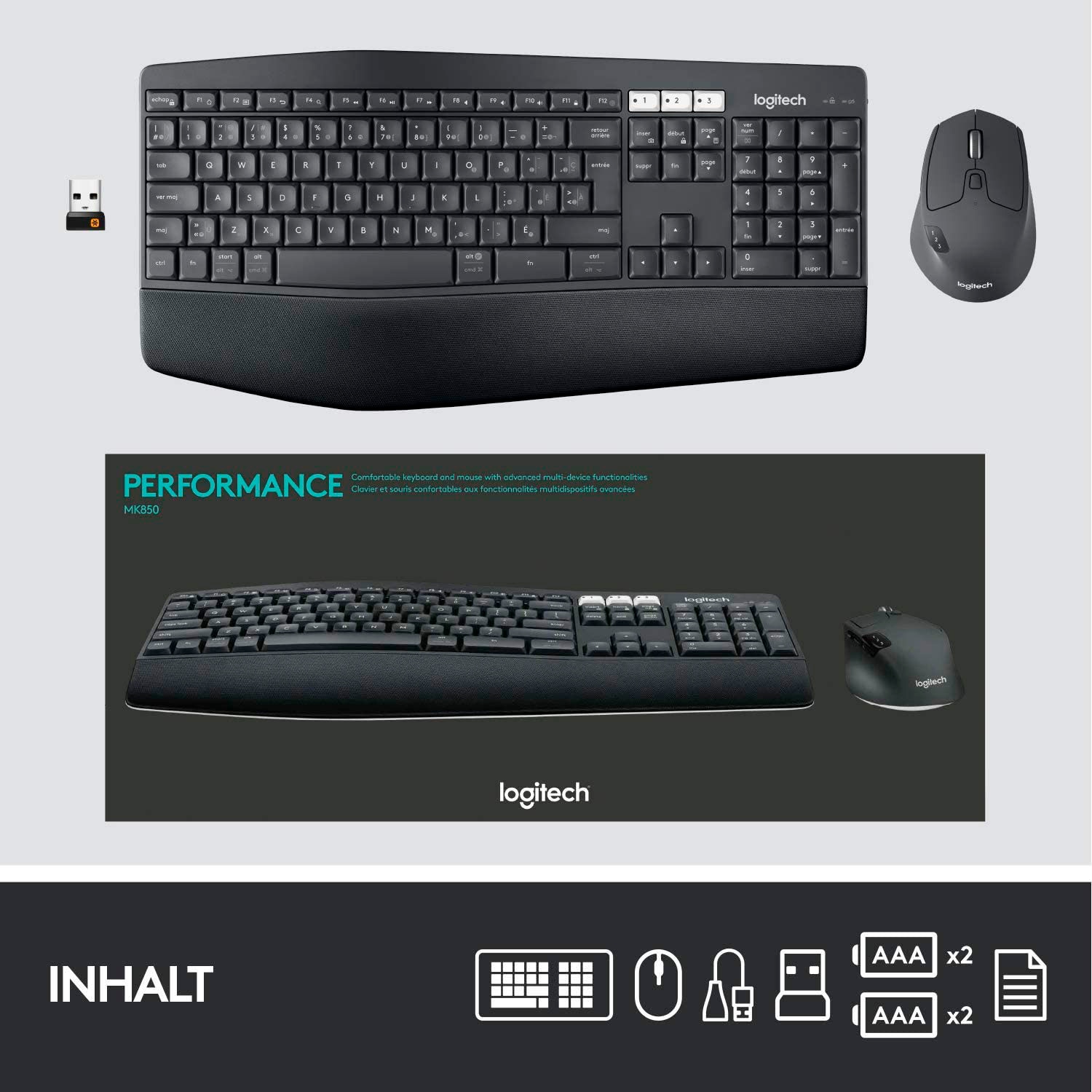 Logitech Tastatur »Wireless Performance Combo MK850 - DE-Layout«, (Ziffernblock)